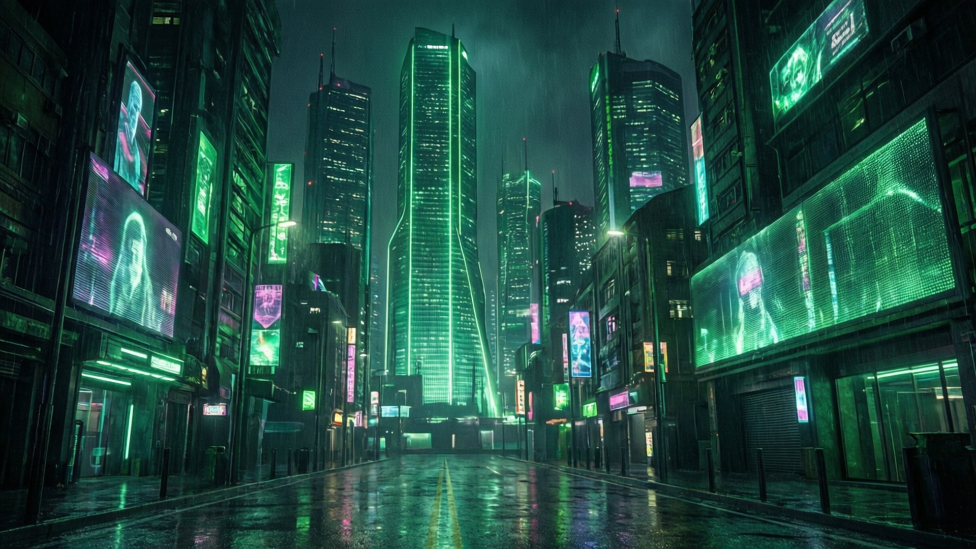 Cyberpunk Πράσινο Ταπετσαρία