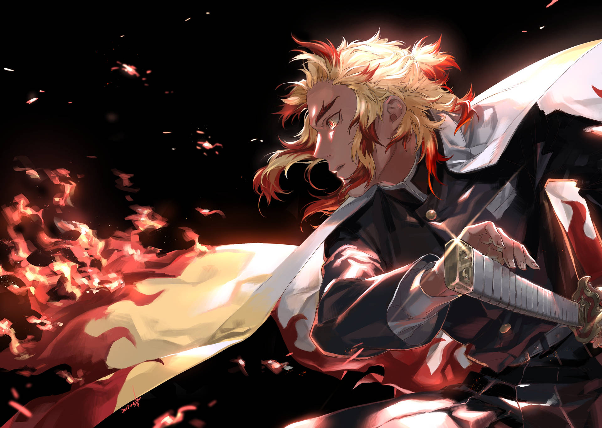 Demon Slayer 4k Rengoku Φωτιά Ταπετσαρία — Δαίμονας Σφαγέας 4K GIF Ταπετσαρία