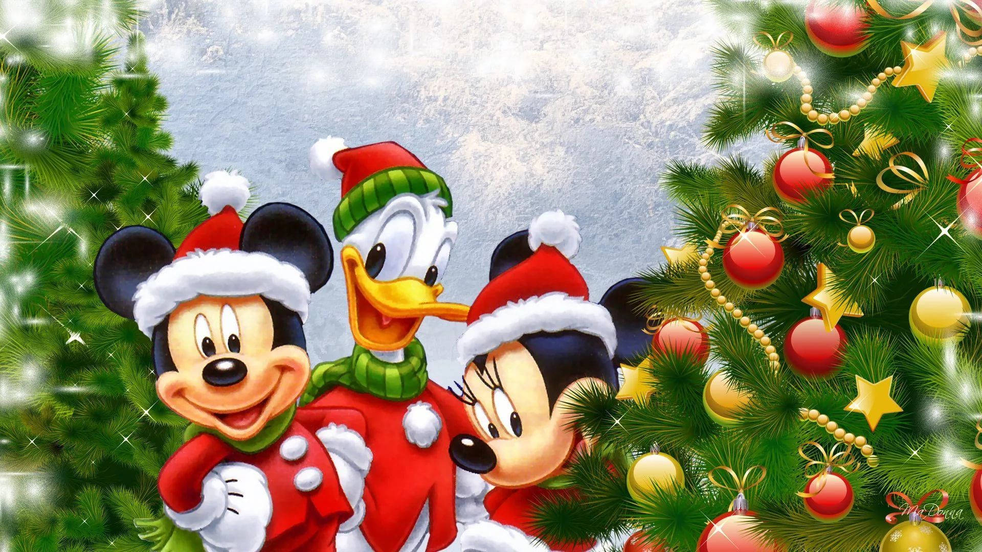 Disney 1920x1080 HD Μίκυ Μάους και Φίλοι με Χριστουγεννιάτικα Δέντρα Ταπετσαρία