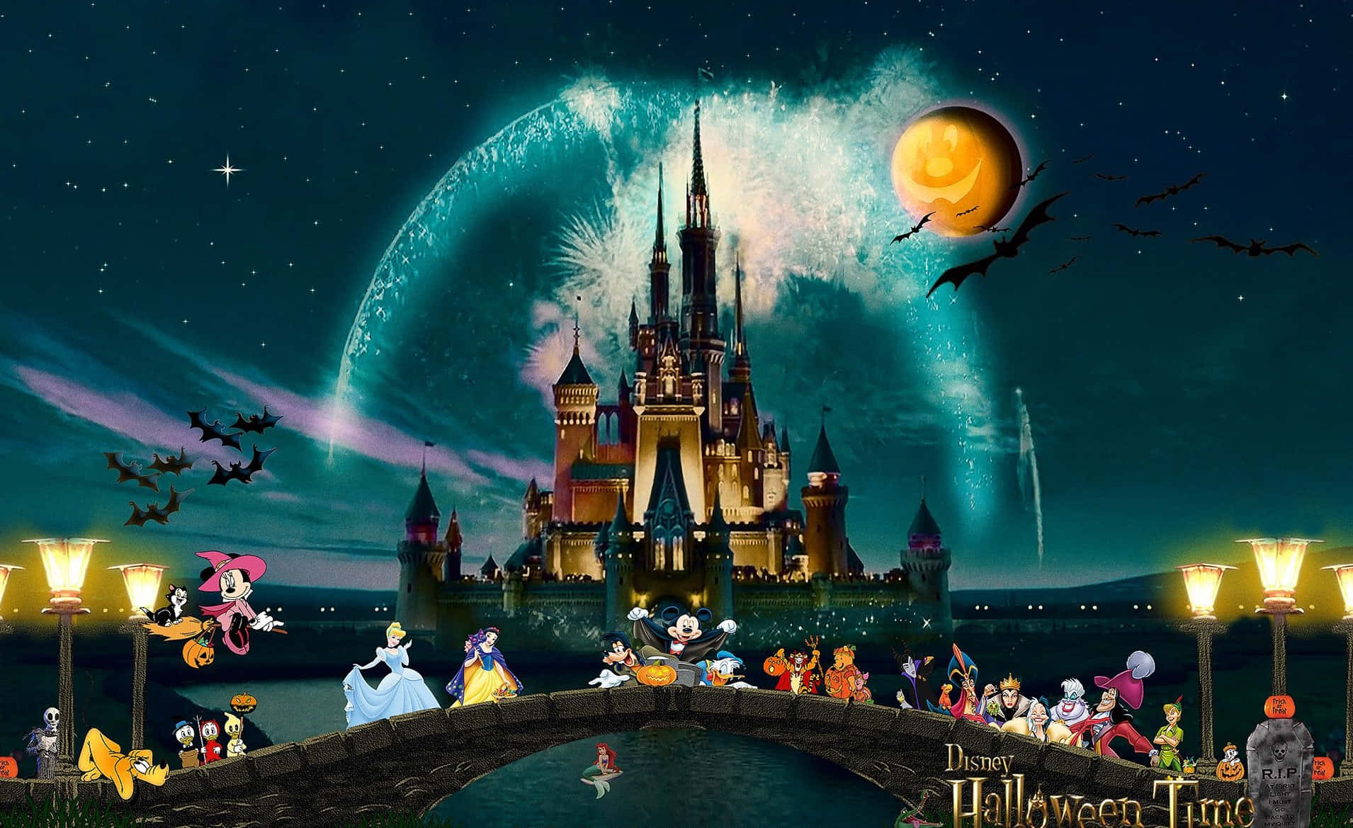 Ταπετσαρία Disney Halloween με τον Μίκυ, τη Μίνι και κακούς Ταπετσαρία