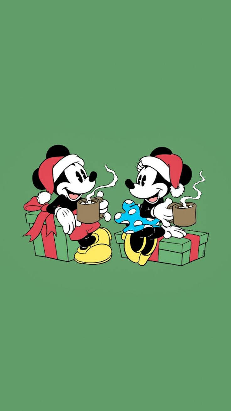 Disney Χριστούγεννα iPhone Ο Μίκυ και η Μίνι πίνουν καφέ Ταπετσαρία