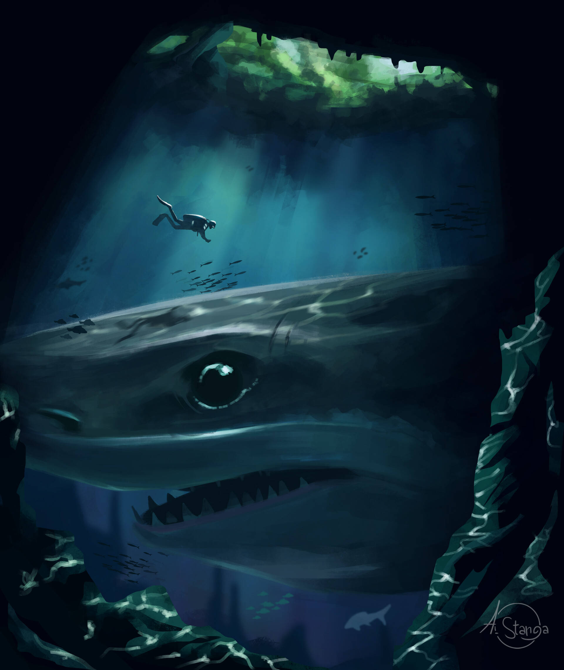 Diver And A Shark Art Ταπετσαρία
