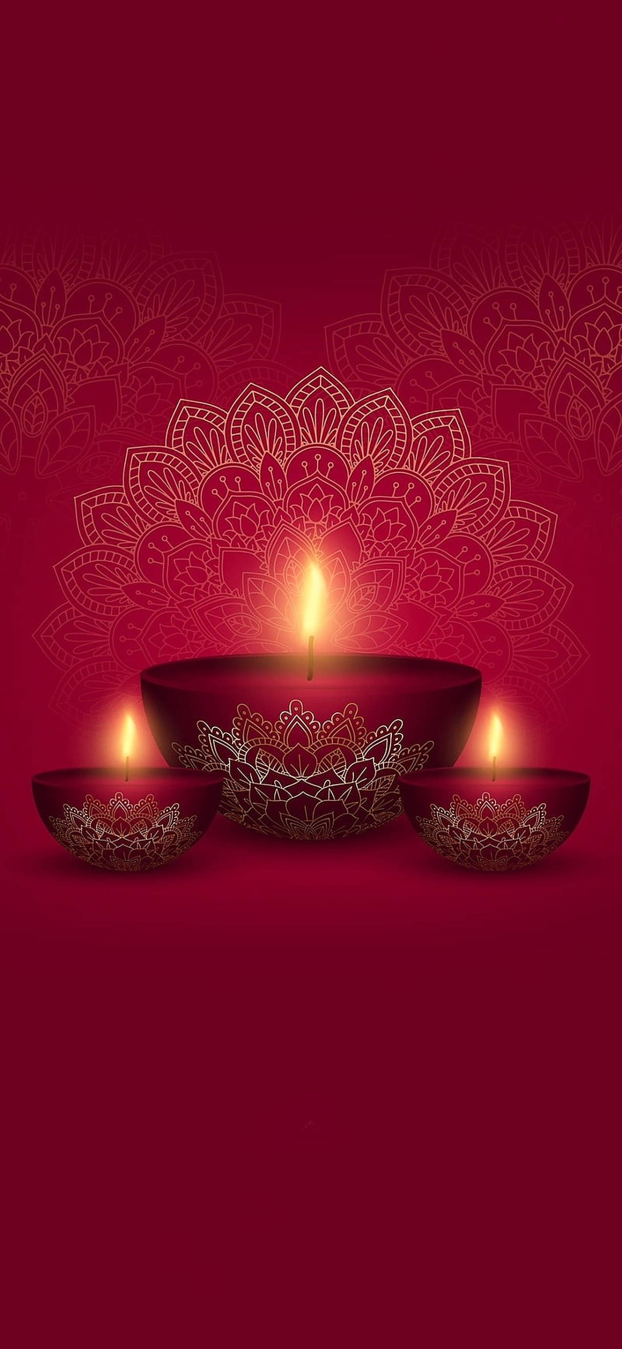 Φωτισμένες Κόκκινες Λάμπες Diwali σε Γιορτινή Νύχτα Ταπετσαρία
