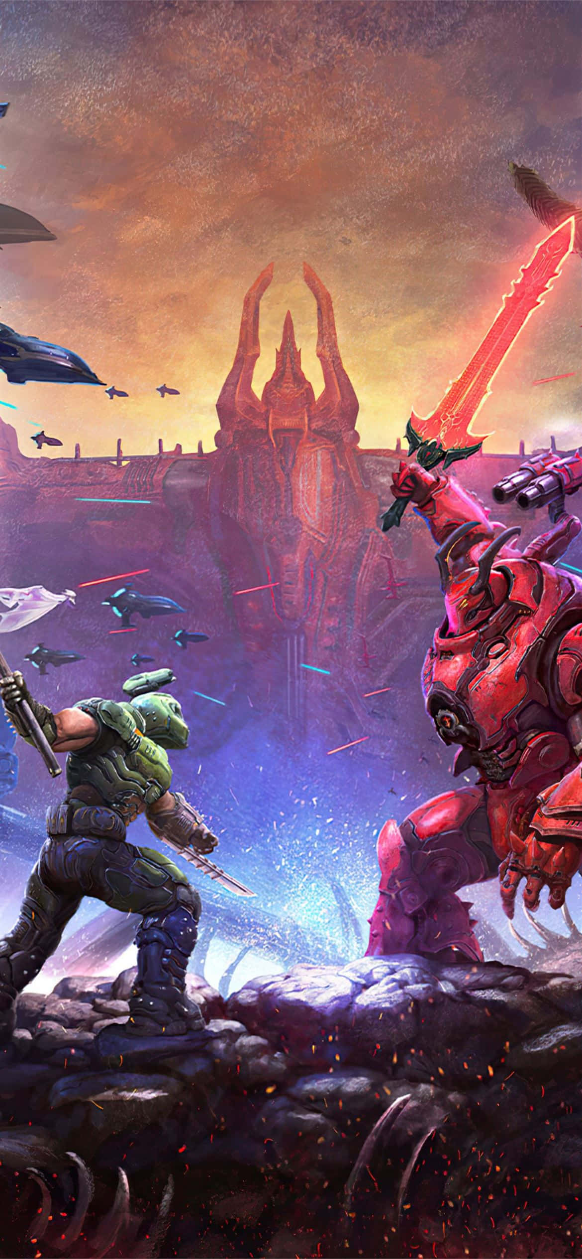 Χαθείτε στον κόσμο του επικού παιχνιδιού Doom Eternal στο iPhone σας. Ταπετσαρία