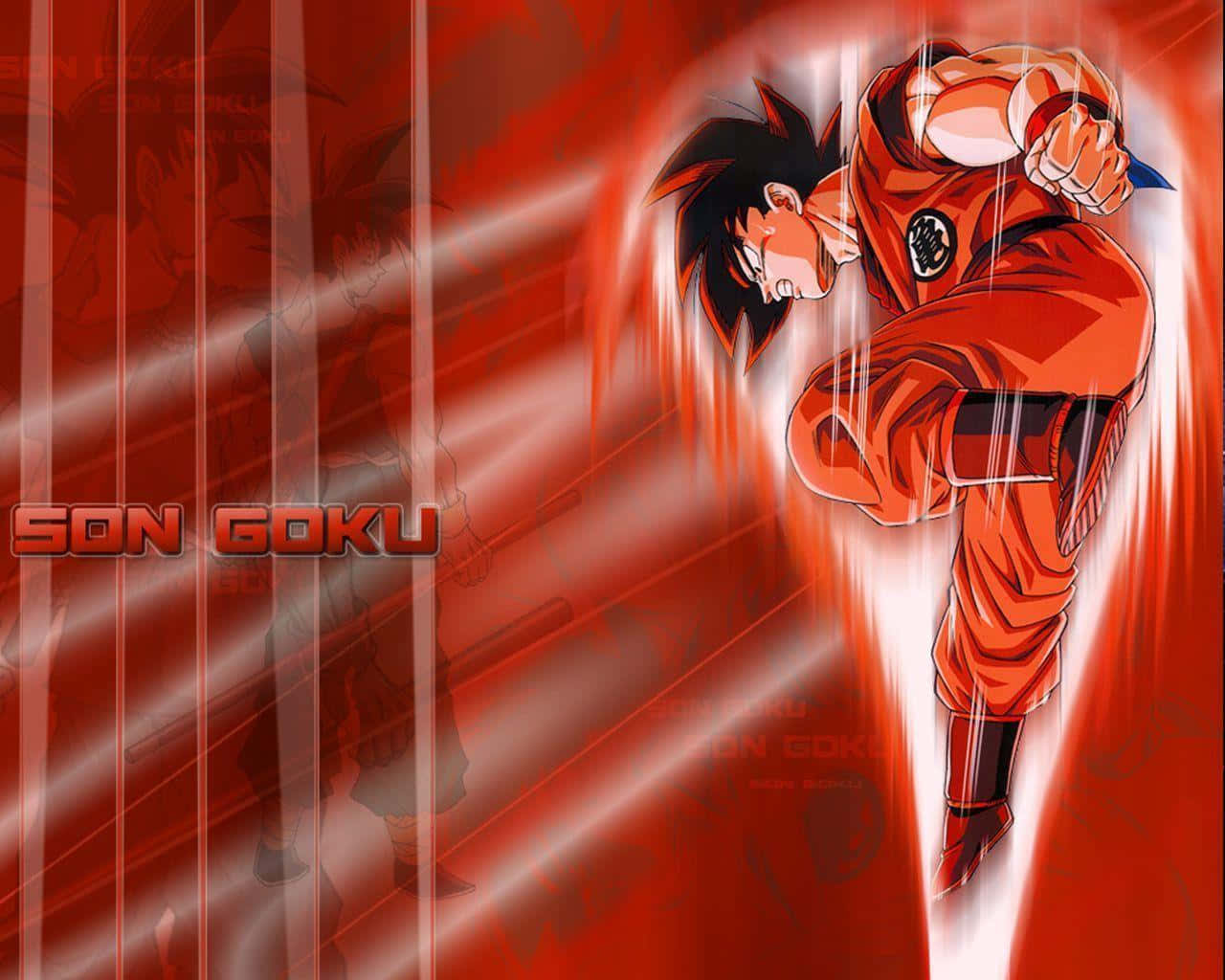 Dragon Ball Z Goku Πηδώντας σε Κόκκινο Φόντο Ταπετσαρία