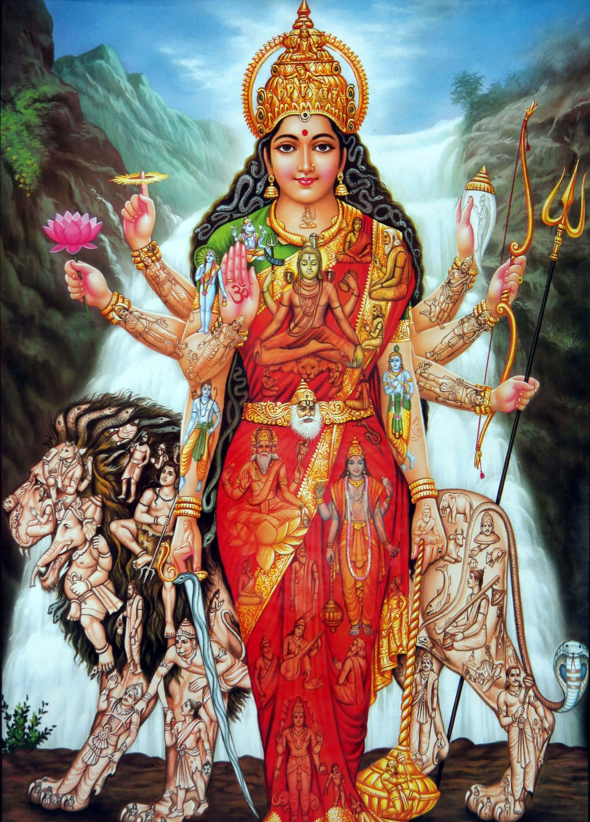 Εικόνα Durga Maa με Καταρράκτες Ταπετσαρία