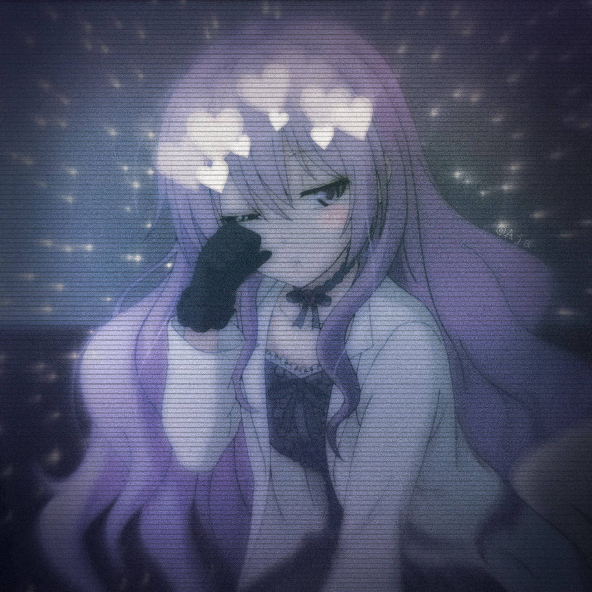 Κορίτσι με Μωβ Μαλλιά Edgy Anime Pfp Ταπετσαρία