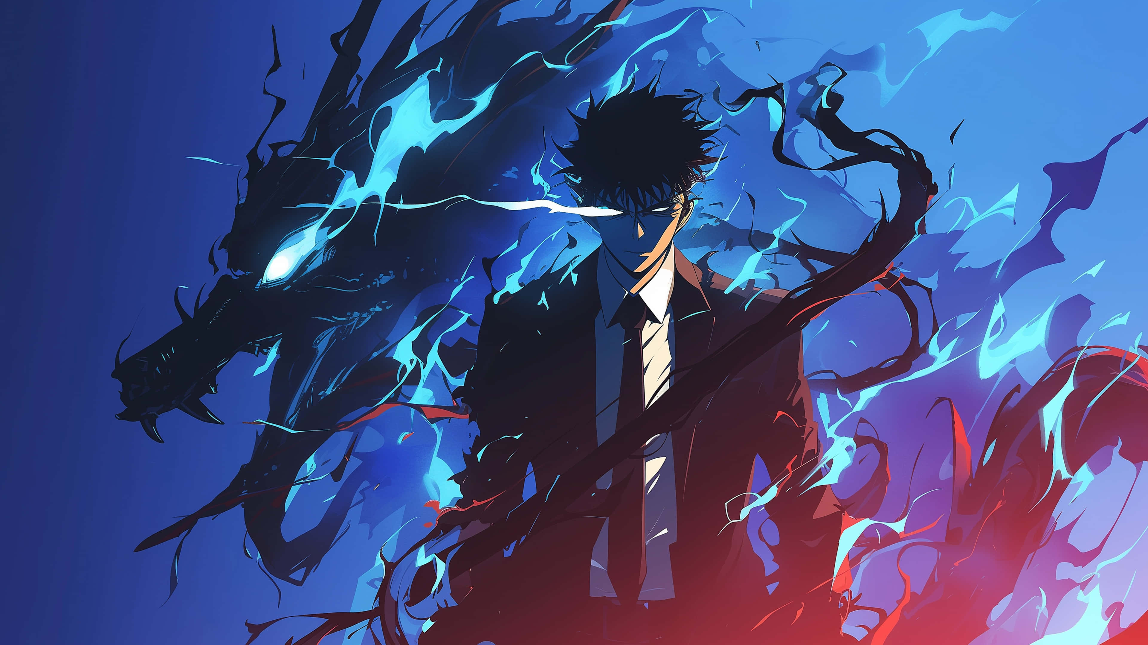 Epικός Anime Ήρωας με Μπλε Αύρα Κεραυνού 4K Ταπετσαρία