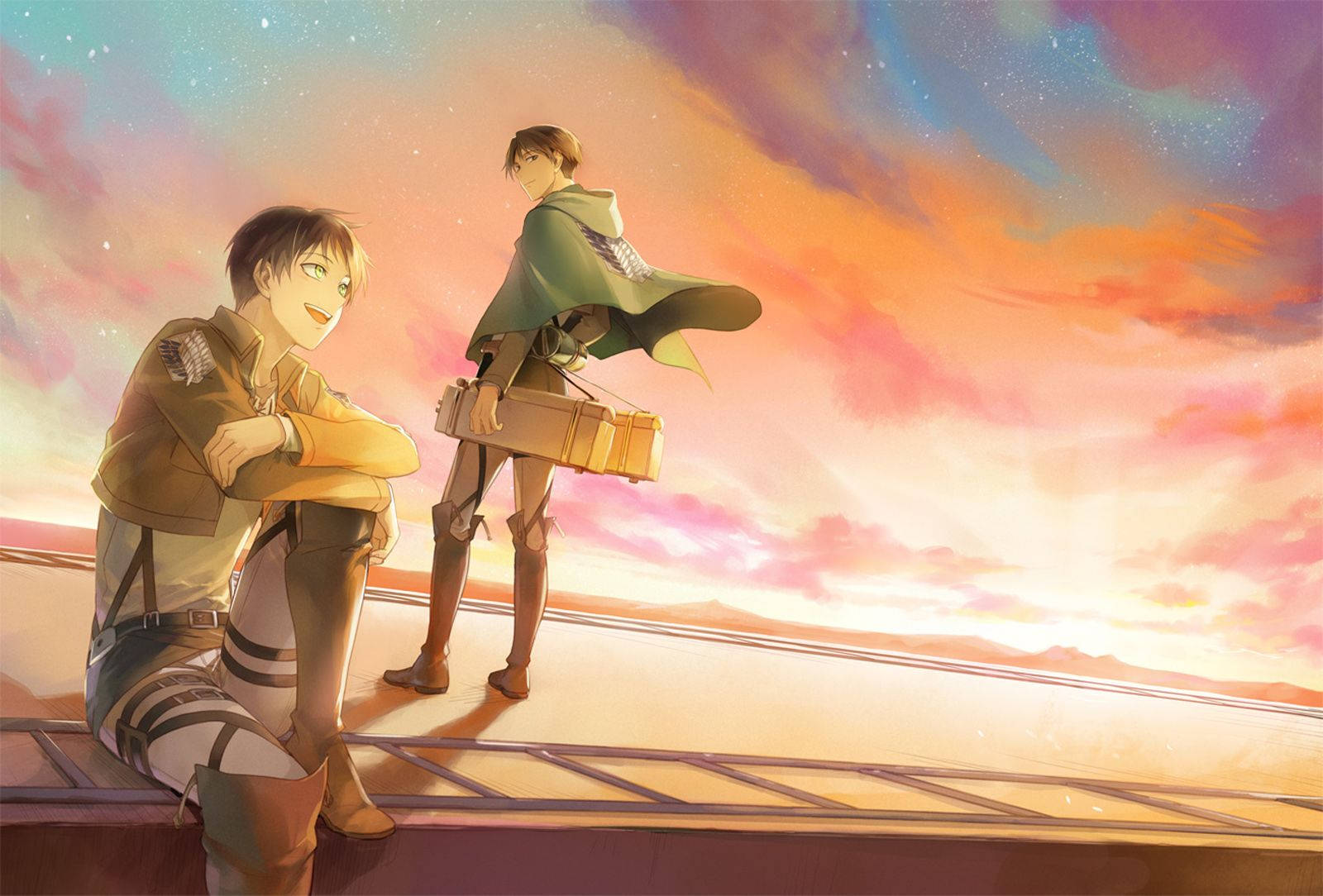 Το ηρωικό δίδυμο, Eren και Levi, του Attack on Titan παίρνουν μια στιγμή μέσα σε ένα έναστρο βράδυ. Ταπετσαρία