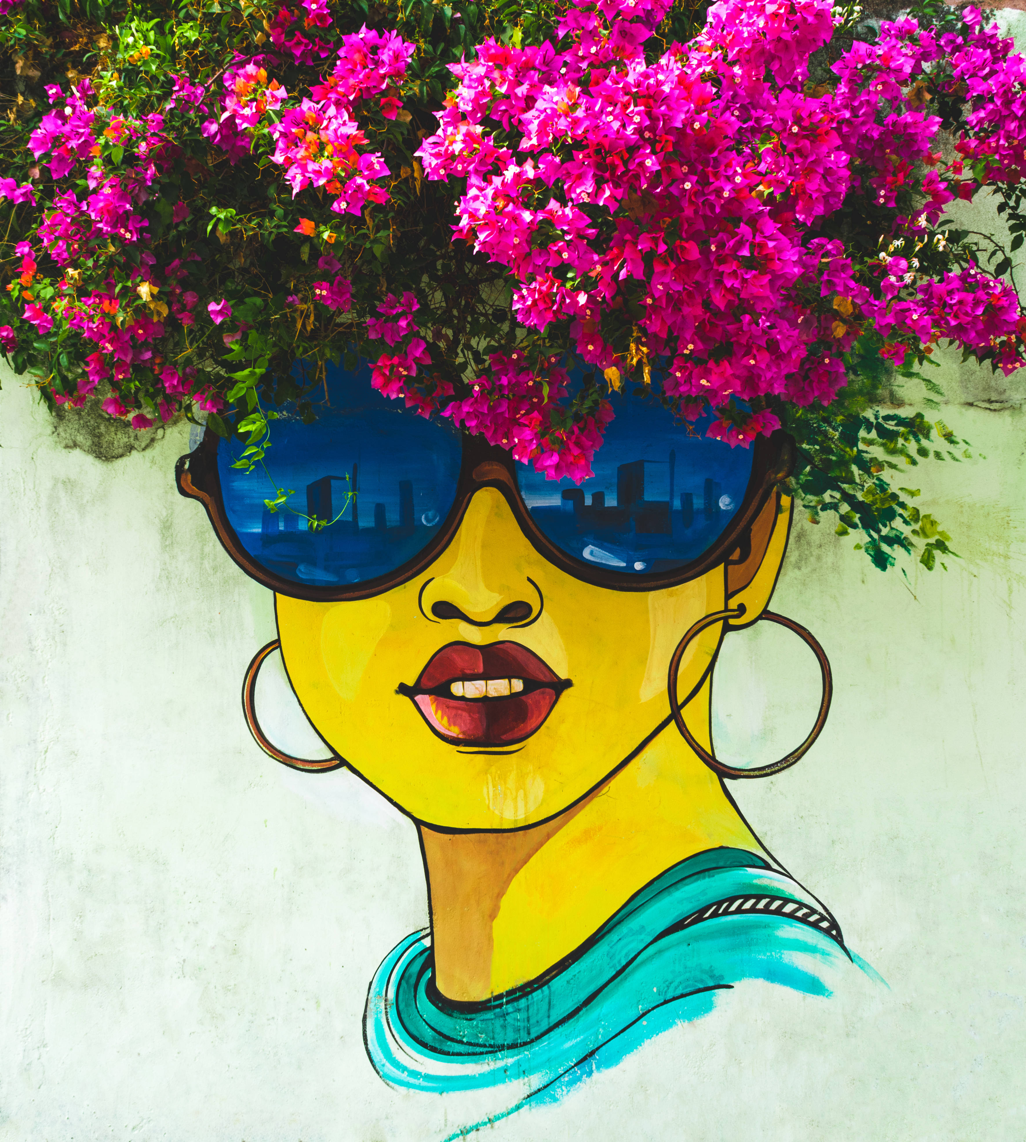 Flower Hair Woman Street Art Ταπετσαρία