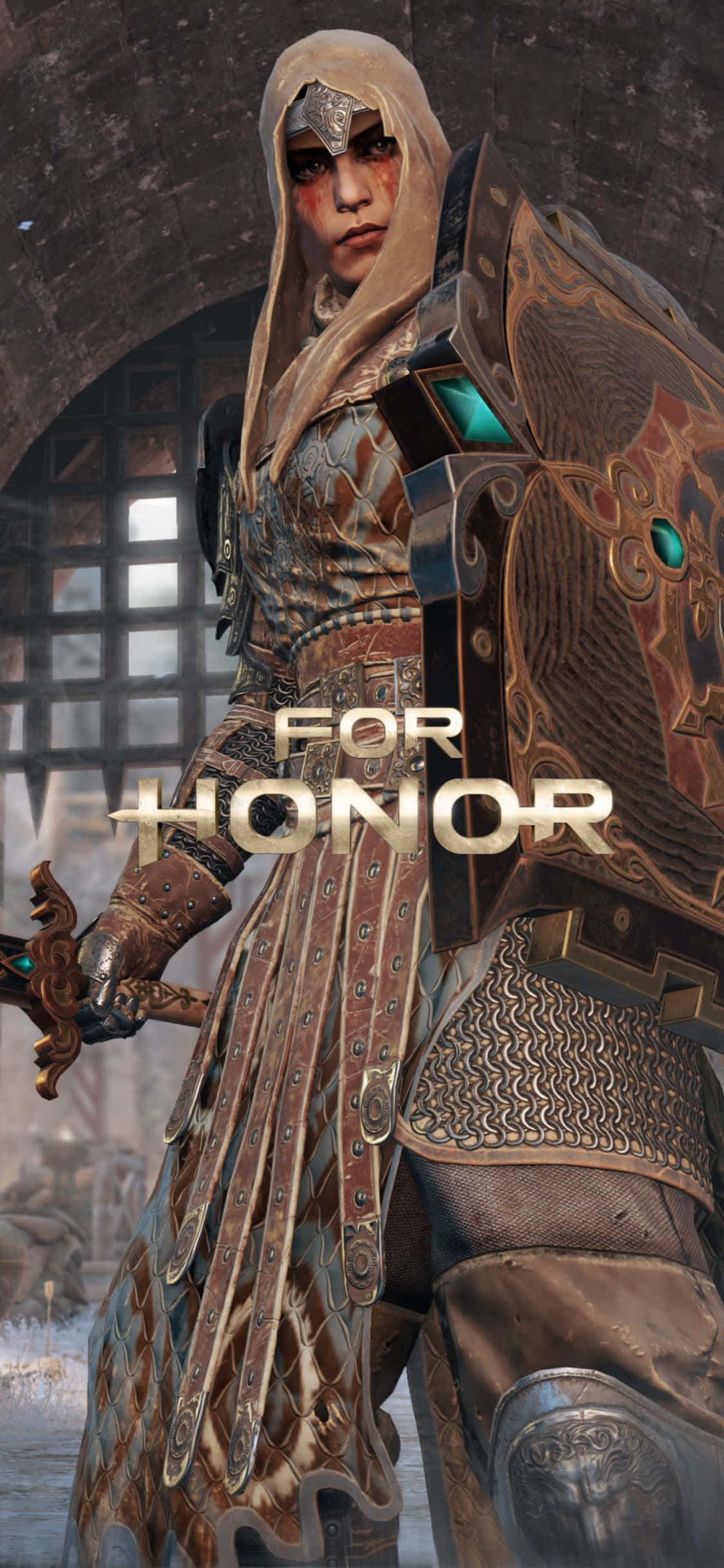 μια γυναίκα με πανοπλία με τις λέξεις for honor Ταπετσαρία
