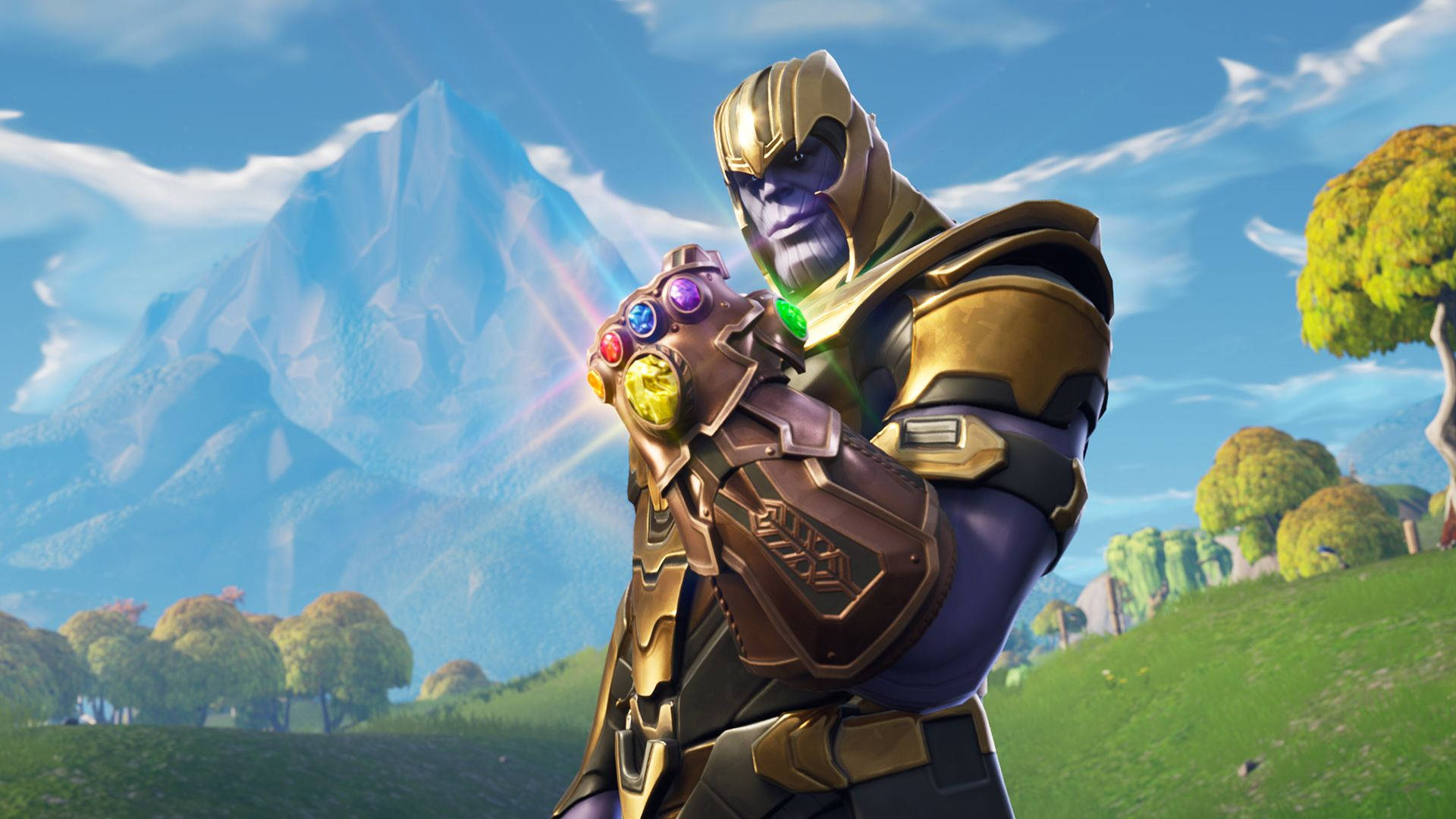 Ταπετσαρία HD με τον Thanus στο Fortnite να κρατά το γάντι της αιωνιότητας. — Fortnite Ταπετσαρία