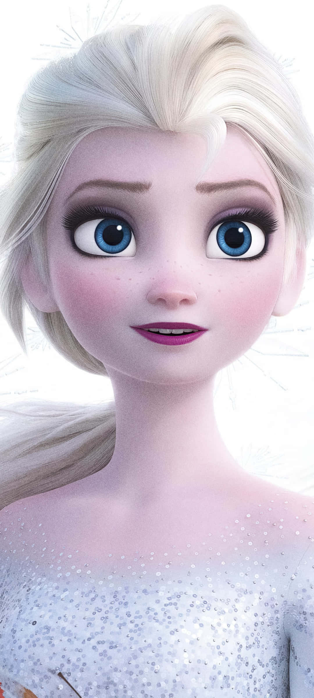 η Έλσα από το Frozen φοράει ένα λευκό φόρεμα και έχει μπλε μάτια Ταπετσαρία