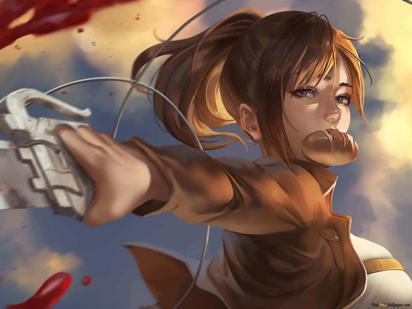 Χαριτωμένη Gamer Sasha Braus από το Attack On Titan Ταπετσαρία