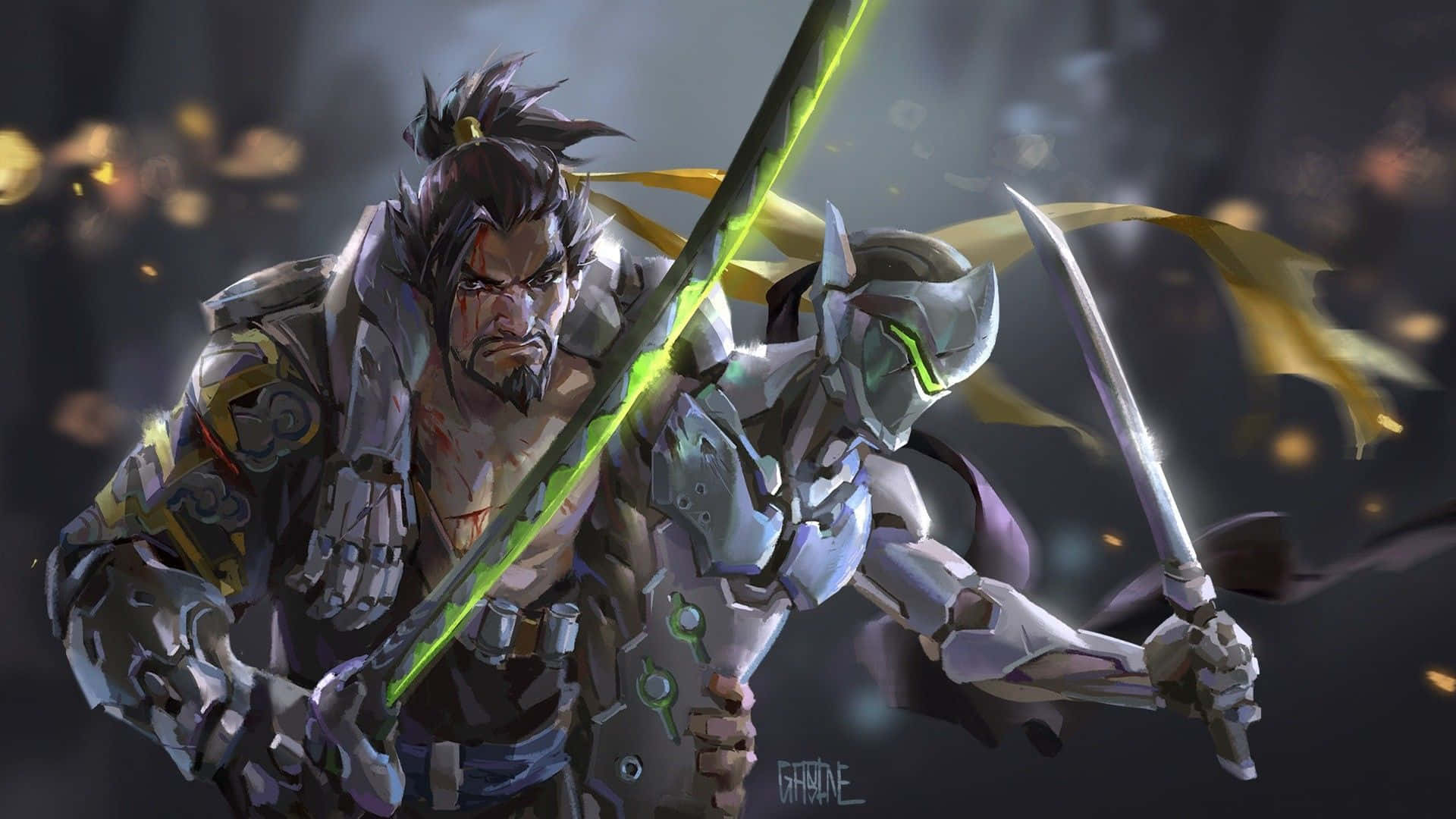 Χαρακτήρες Genji και Hanzo 1920x1080 Φόντο Overwatch Ταπετσαρία