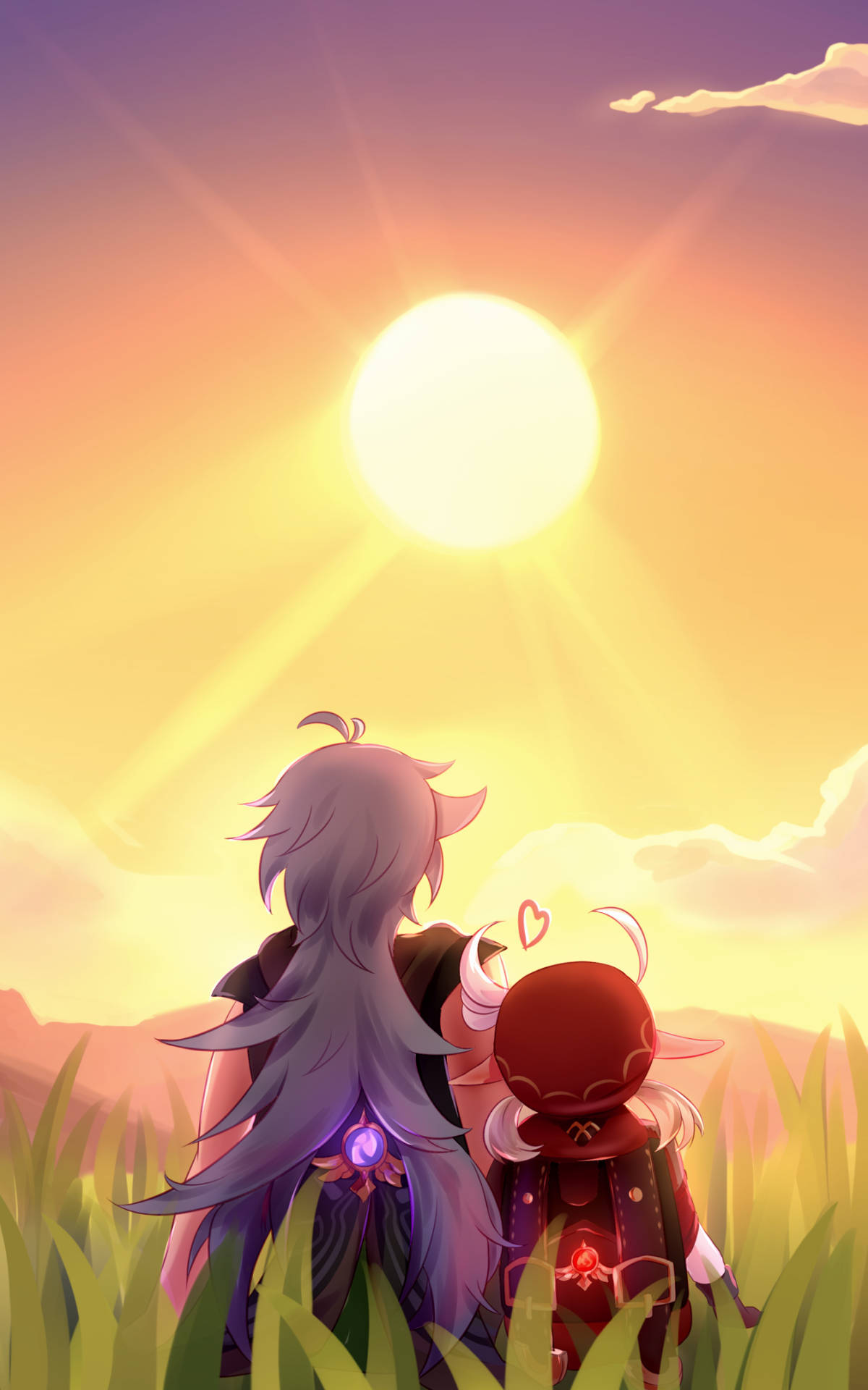 Genshin Impact Klee And Razor During Sunset Ταπετσαρία