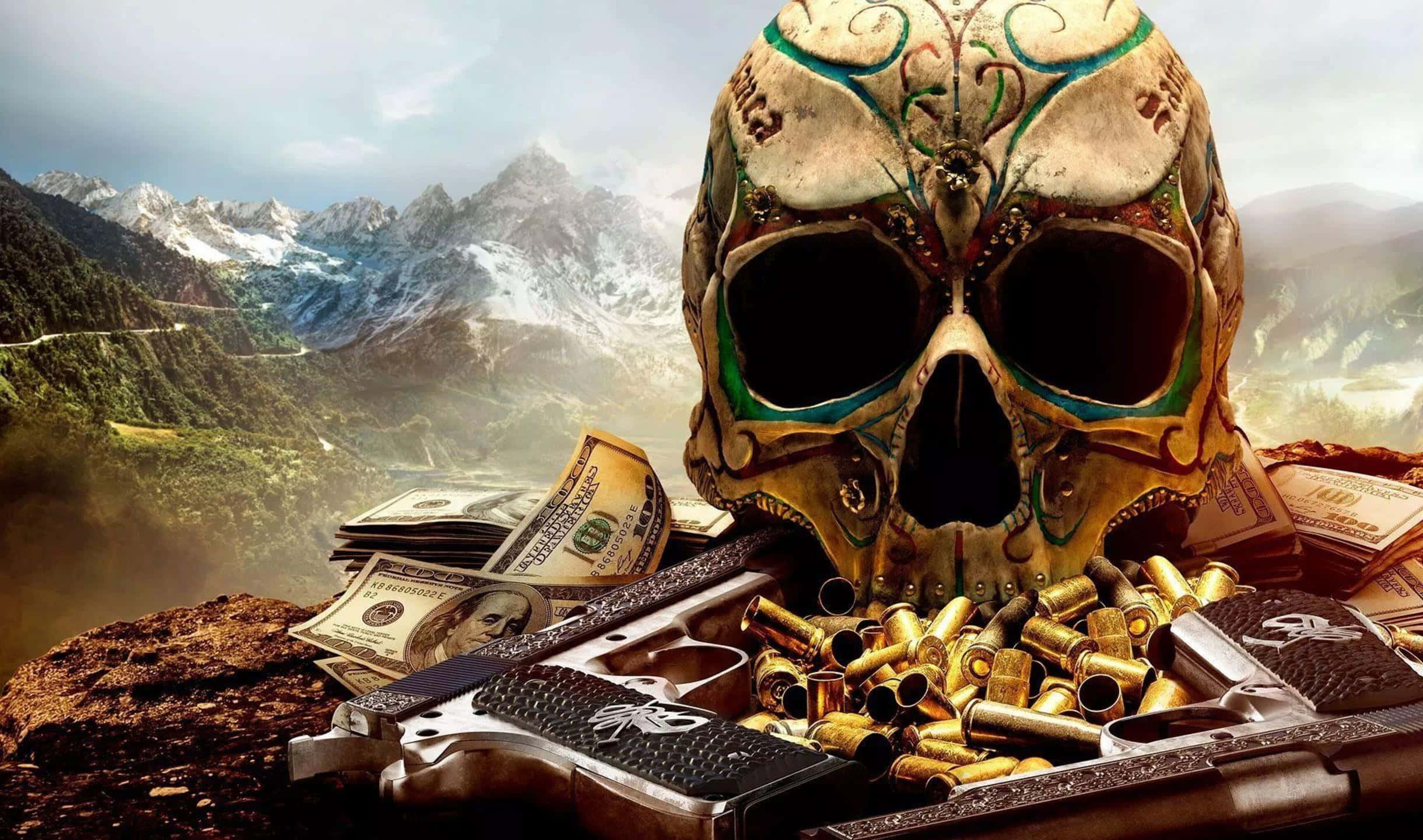 Φόντο Ghost Recon Wildlands 2440x1440 με Κρανίο και Σφαίρες Ταπετσαρία