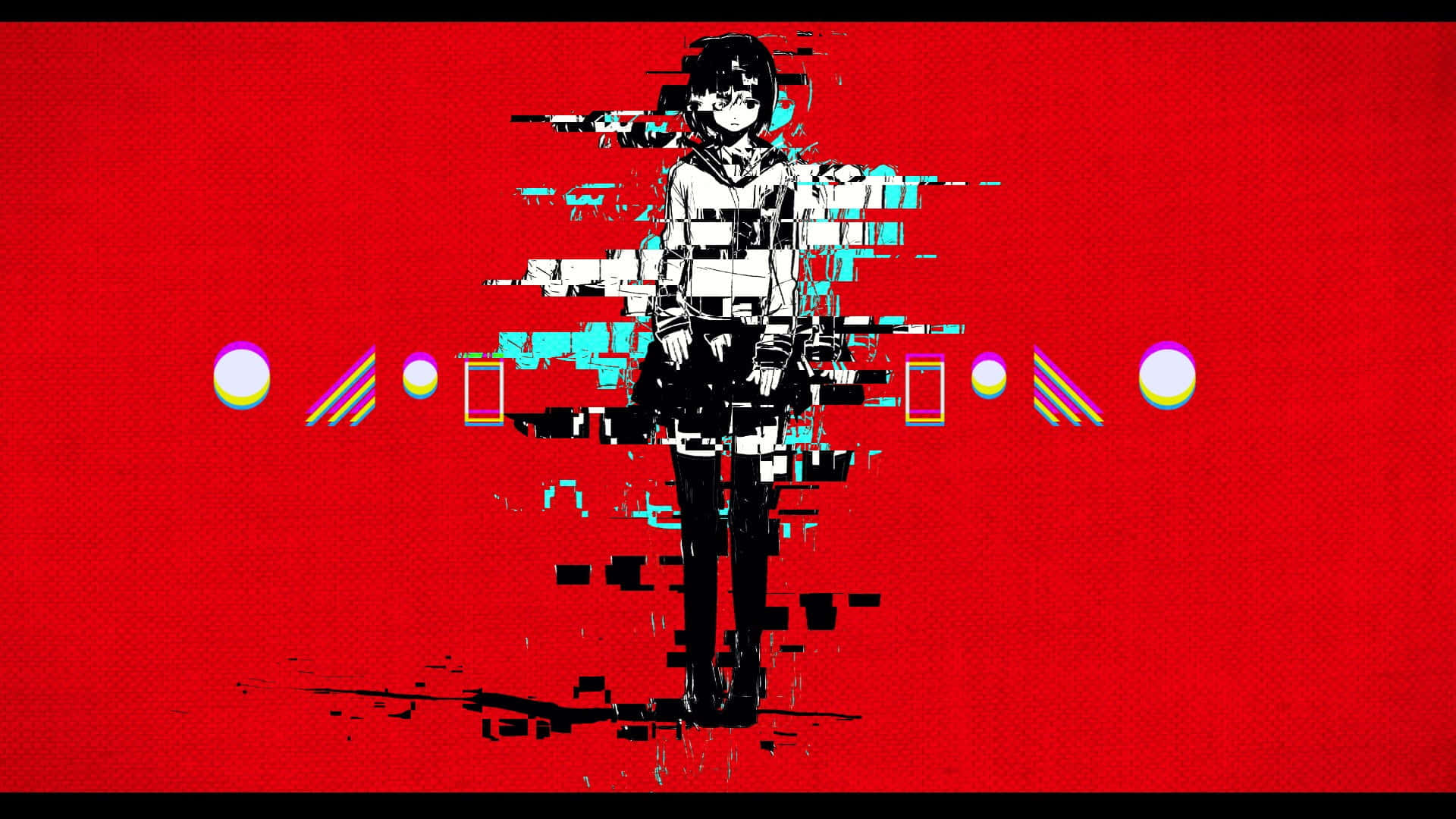 Αισθητική Κόκκινη Κόκκινη Φόντο με Glitch Anime Κορίτσι Ταπετσαρία
