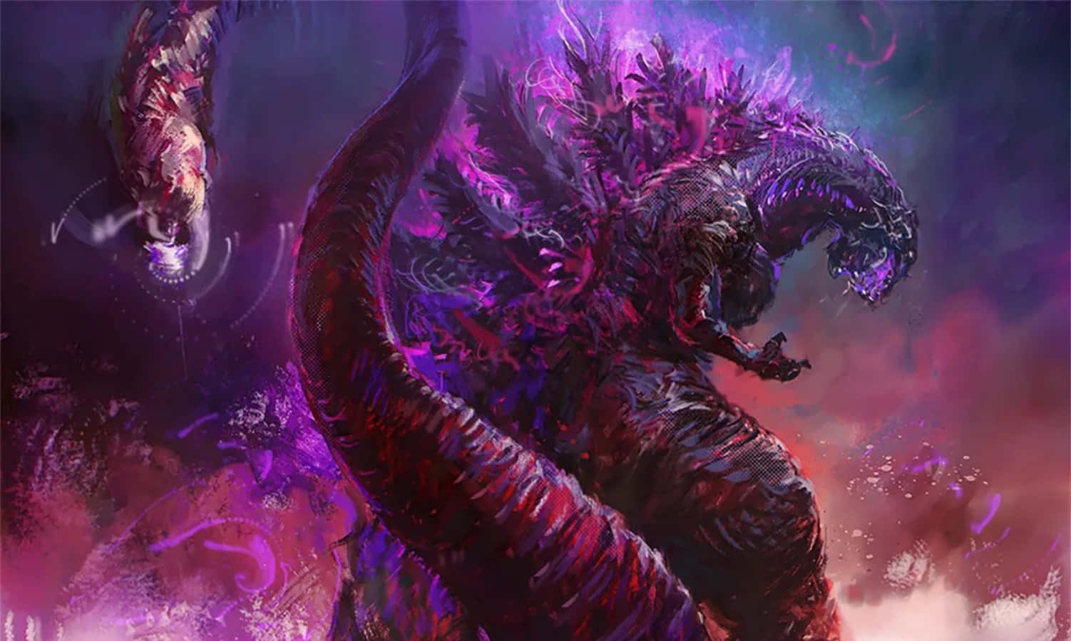 Εικόνα Godzilla με Μωβ Αισθητικά Εφέ Φωτισμού Ταπετσαρία