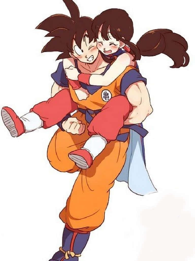 Αγκαλιά από πίσω και σήκωμα του Goku και της Chichi Ταπετσαρία