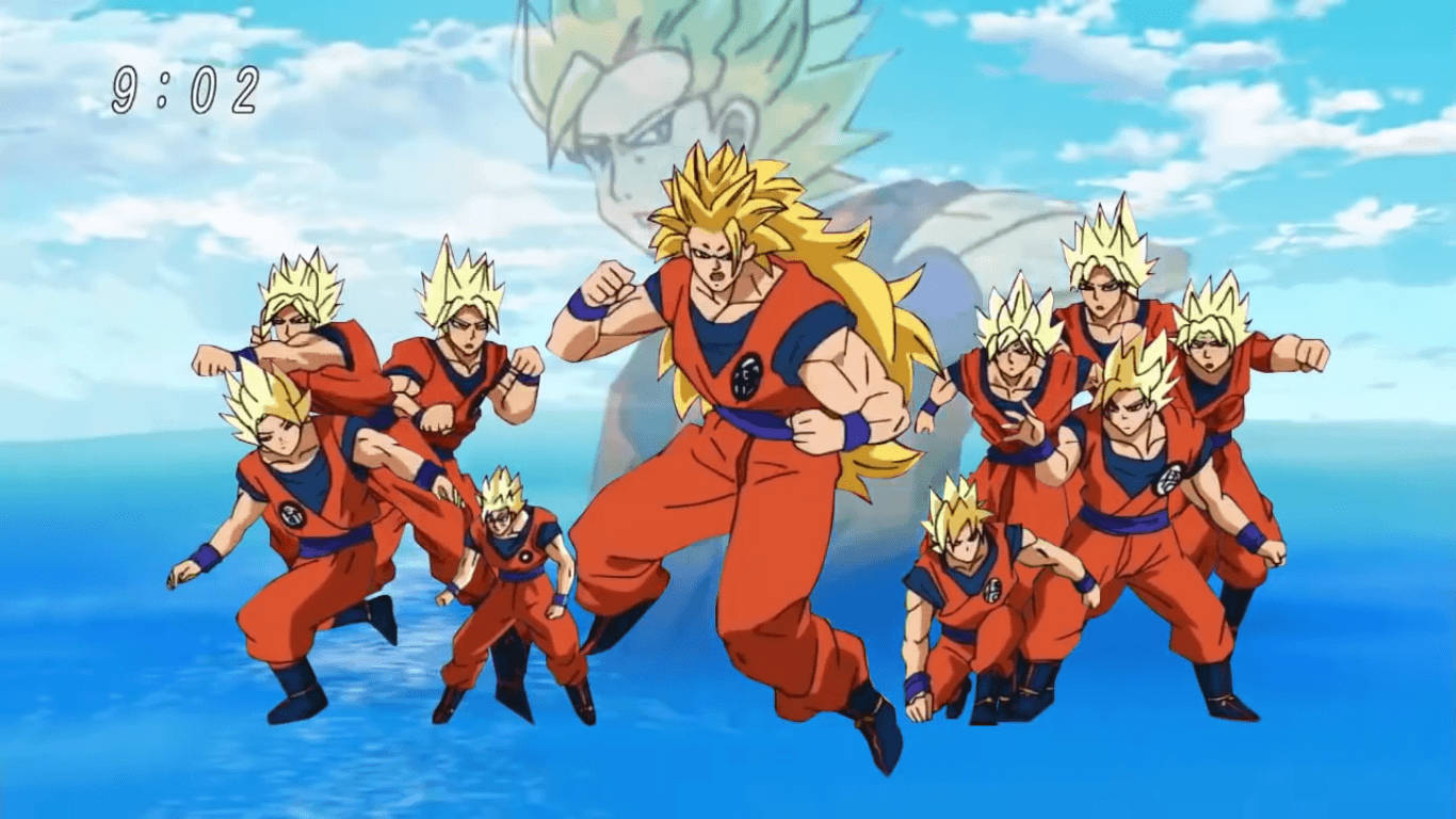Ο Goku μάχεται τον κακό Majin Buu στο αποκορύφωμα της σειράς anime "Dragon Ball" Ταπετσαρία