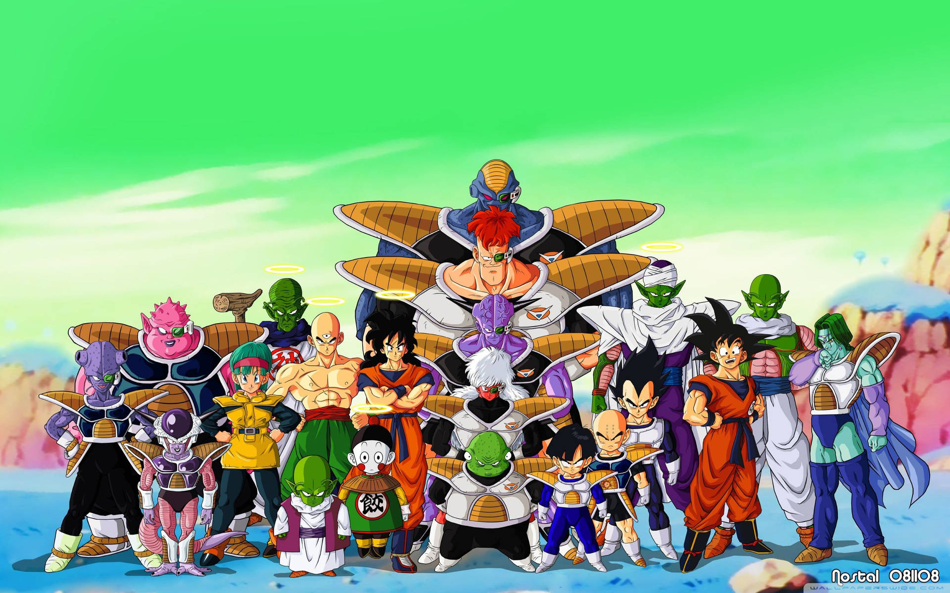 Dragon Ball Z χαρακτήρες στον πλανήτη Namek με San Goku, Piccolo και άλλα ανδροειδή. — Dragon ball super GIF Ταπετσαρία