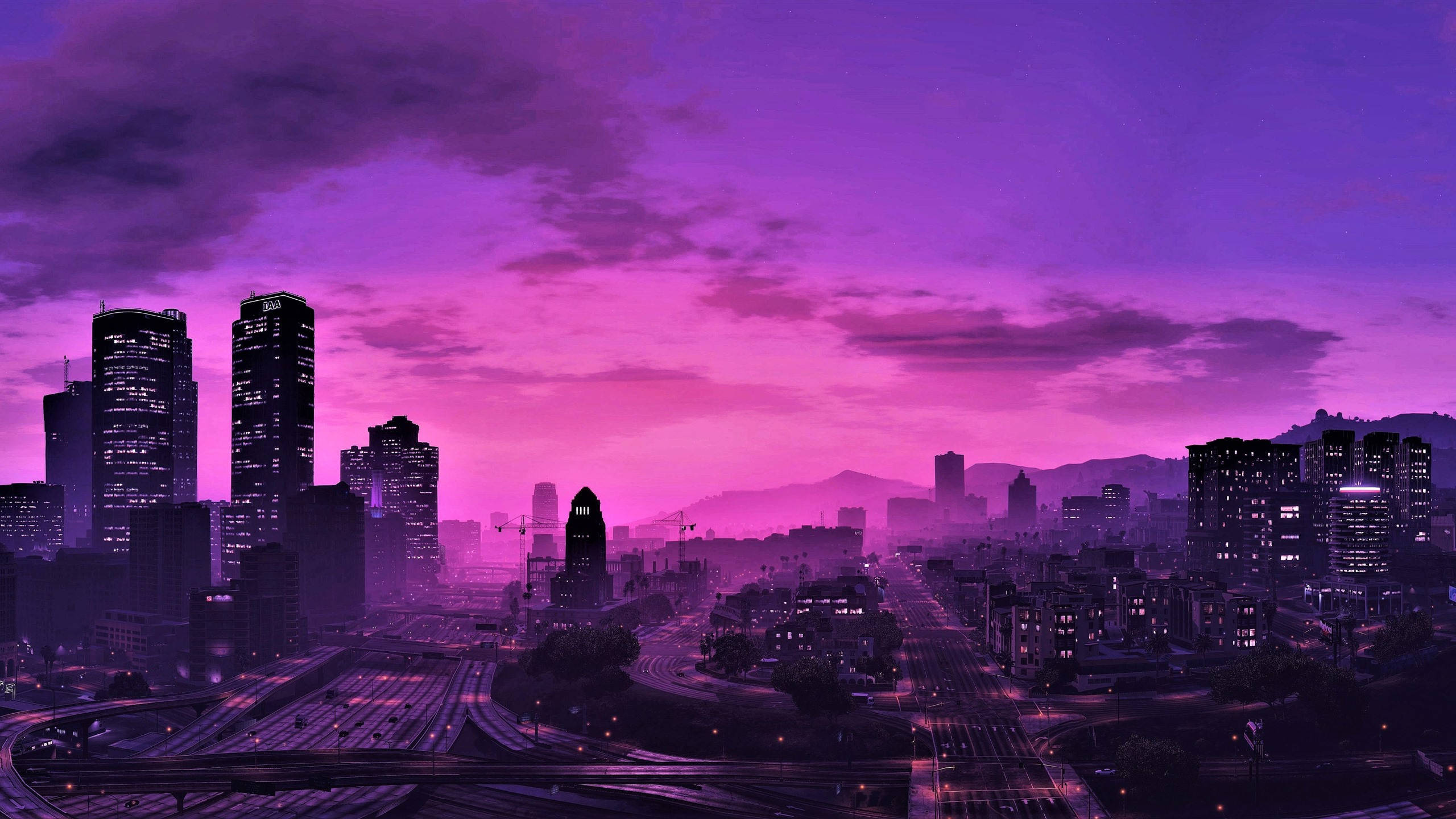 GTA 5 2560x1440 Νυχτερινός Μωβ Ουρανός Ταπετσαρία