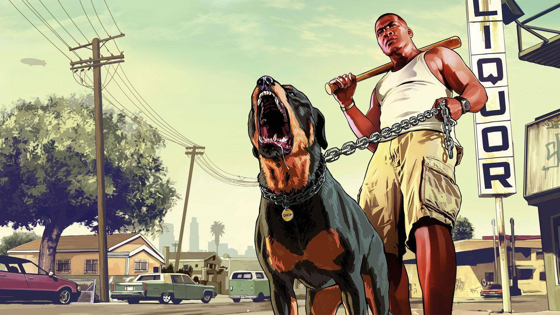 GTA SA 4K Carl Johnson και σκύλος Ταπετσαρία
