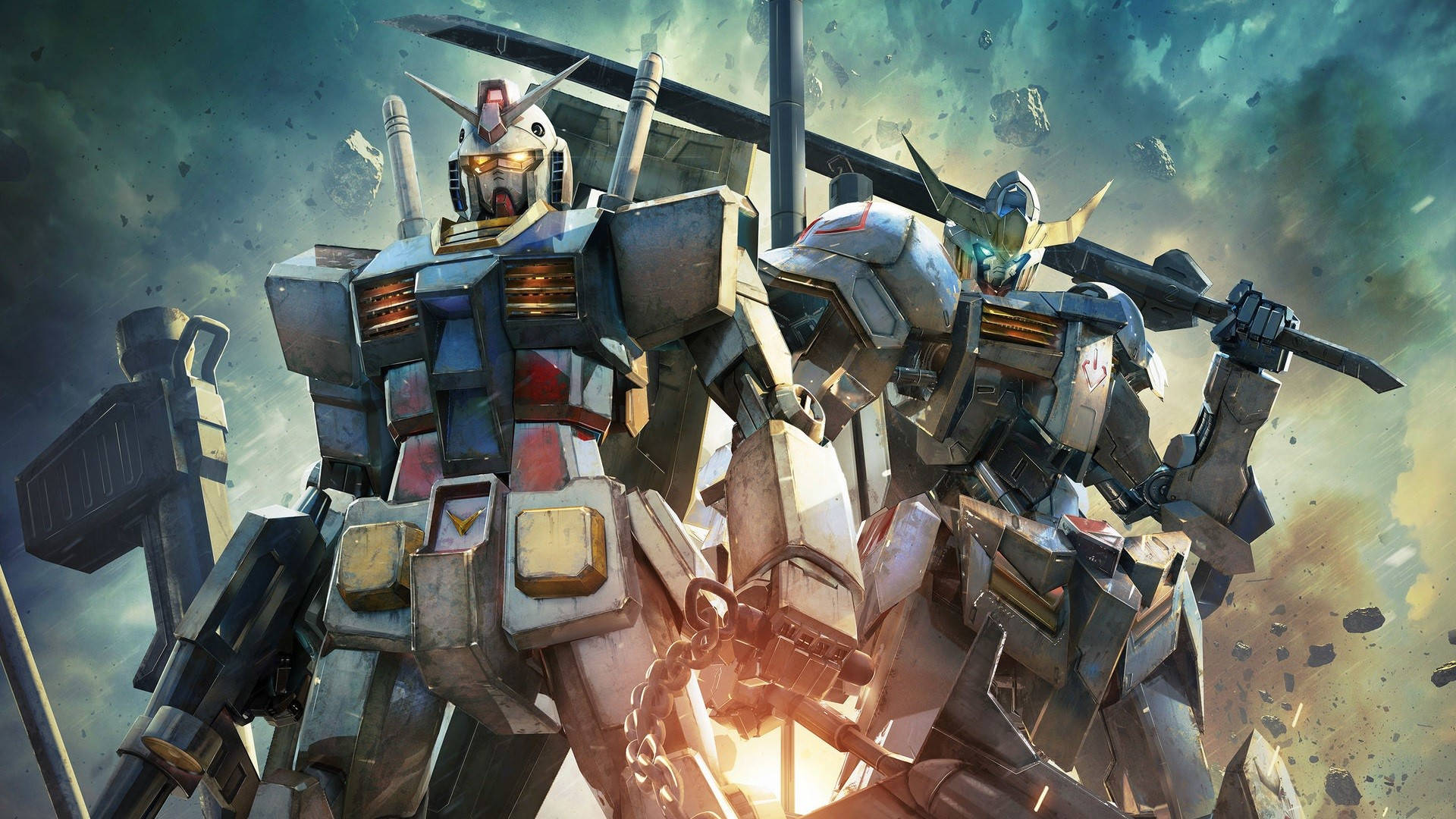 Ρομπότ Gundam να κρατούν τα όπλα τους Ταπετσαρία