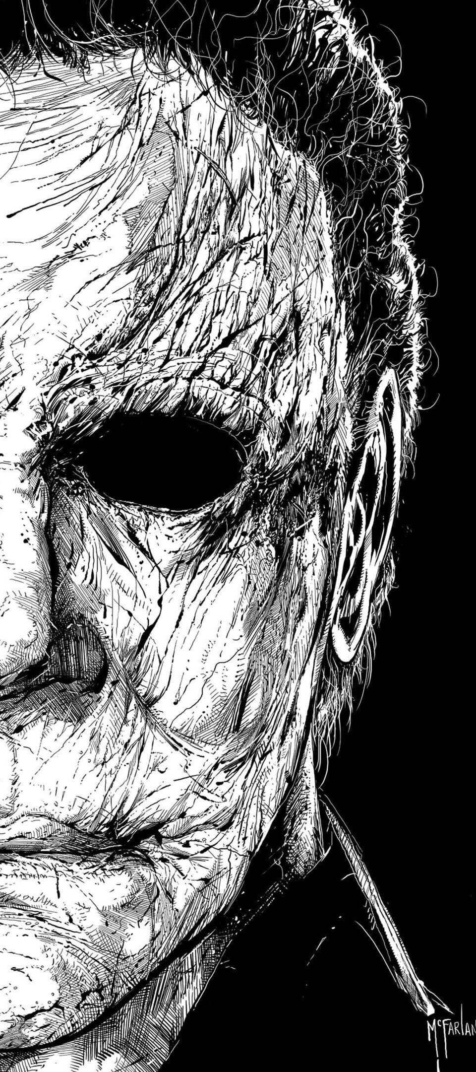 ένα ασπρόμαυρο σχέδιο μιας μάσκας του Halloween Ταπετσαρία