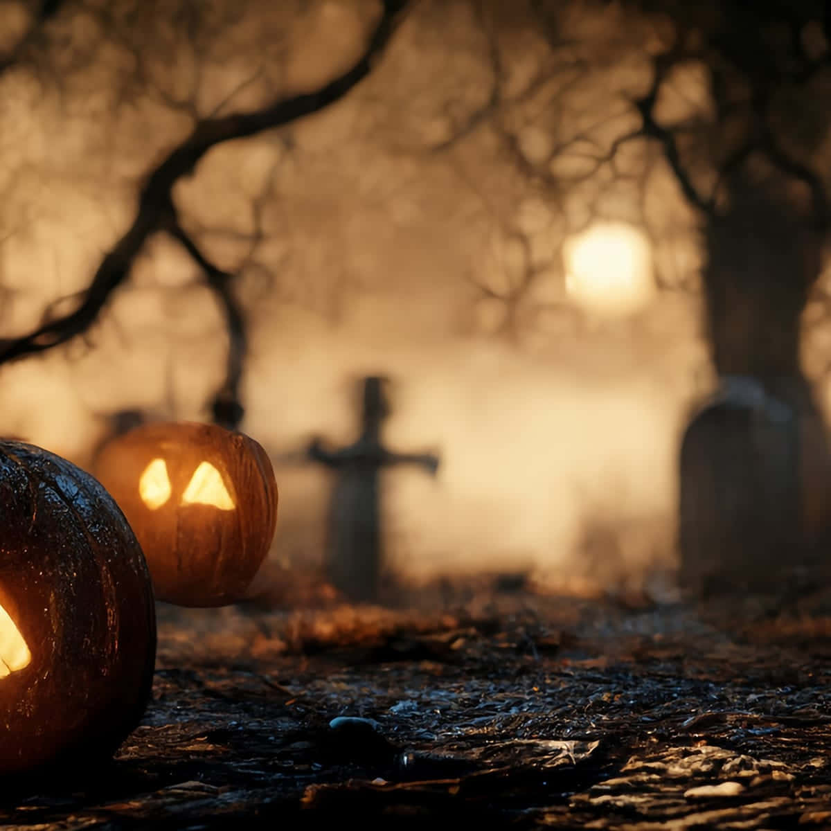 Φόντο με Κολοκύθες Halloween σε Νεκροταφείο με Ουρανό Ταπετσαρία