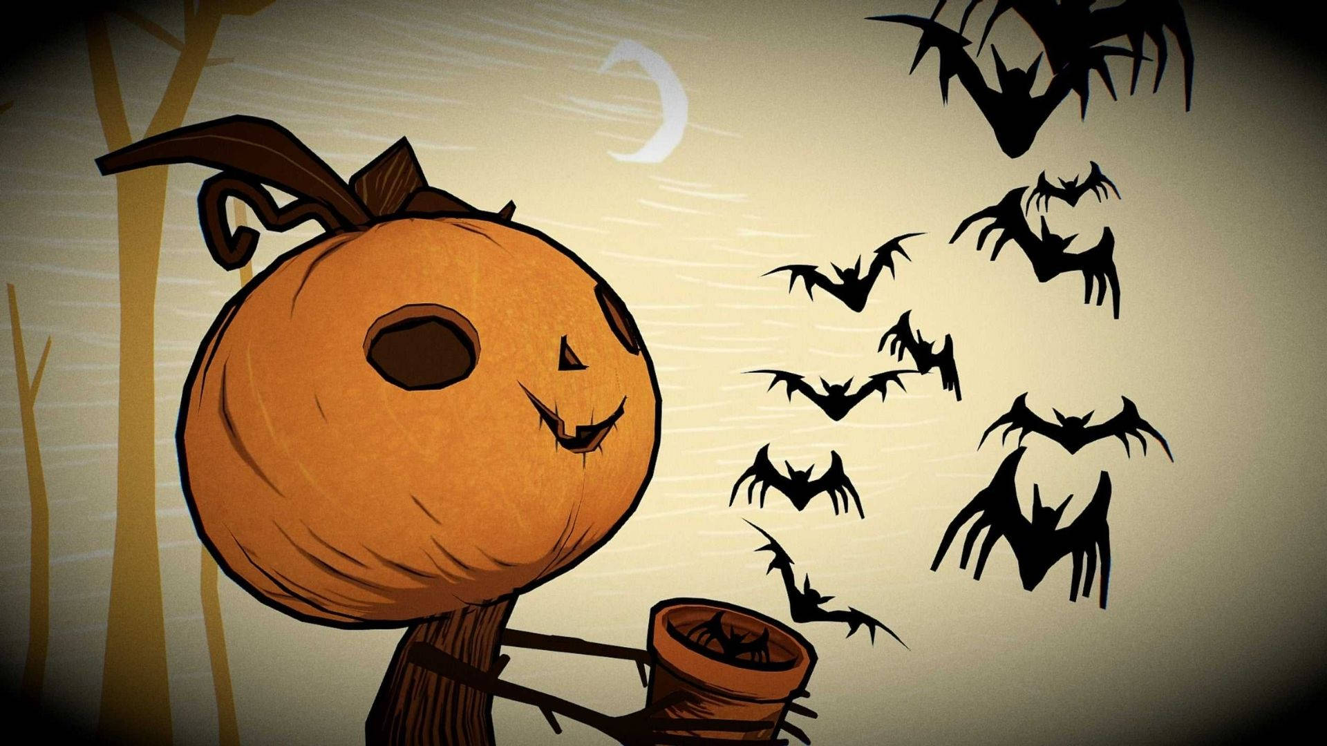 Καρτούν Κολοκύθα Halloween Απελευθερώνει Νυχτερίδες Ταπετσαρία