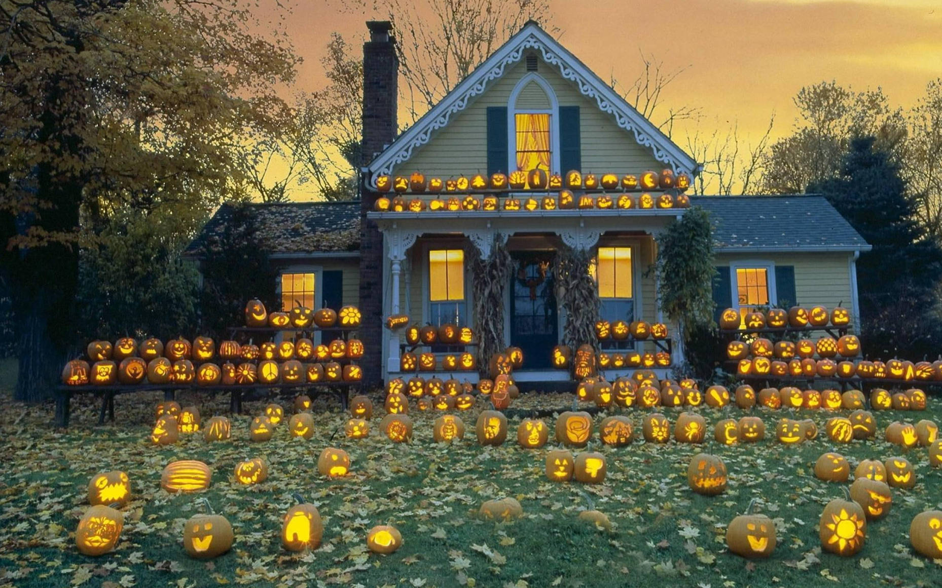 Αξιολάτρευτο Σπίτι Halloween με Φαναράκια Jack O' Lantern Ταπετσαρία