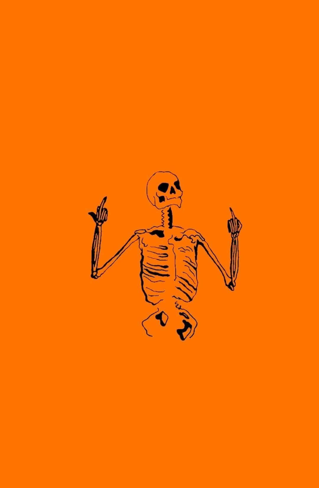 Αισθητική Χαριτωμένη Τέχνη Σκελετού Halloween Πορτοκαλί Ταπετσαρία