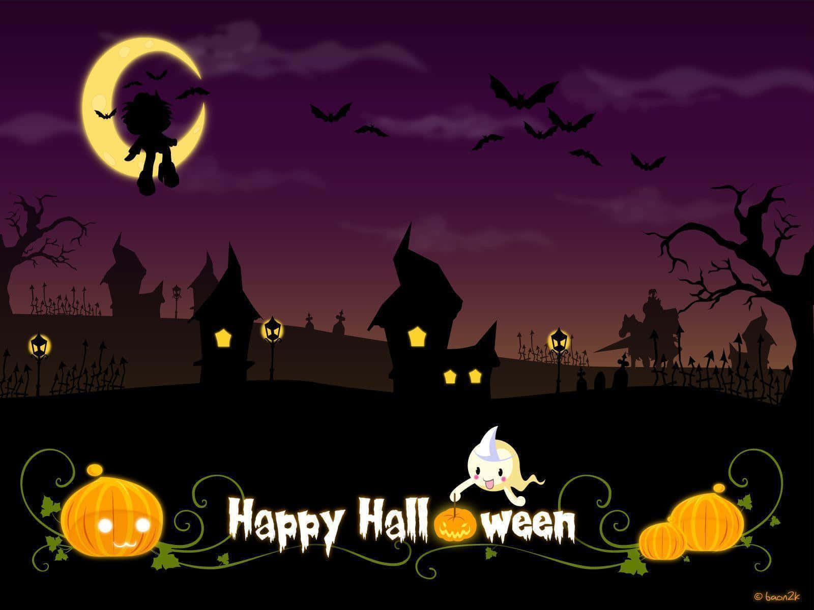 Μια χαριτωμένη σκηνή Halloween για τα μικρά φαντάσματα Ταπετσαρία