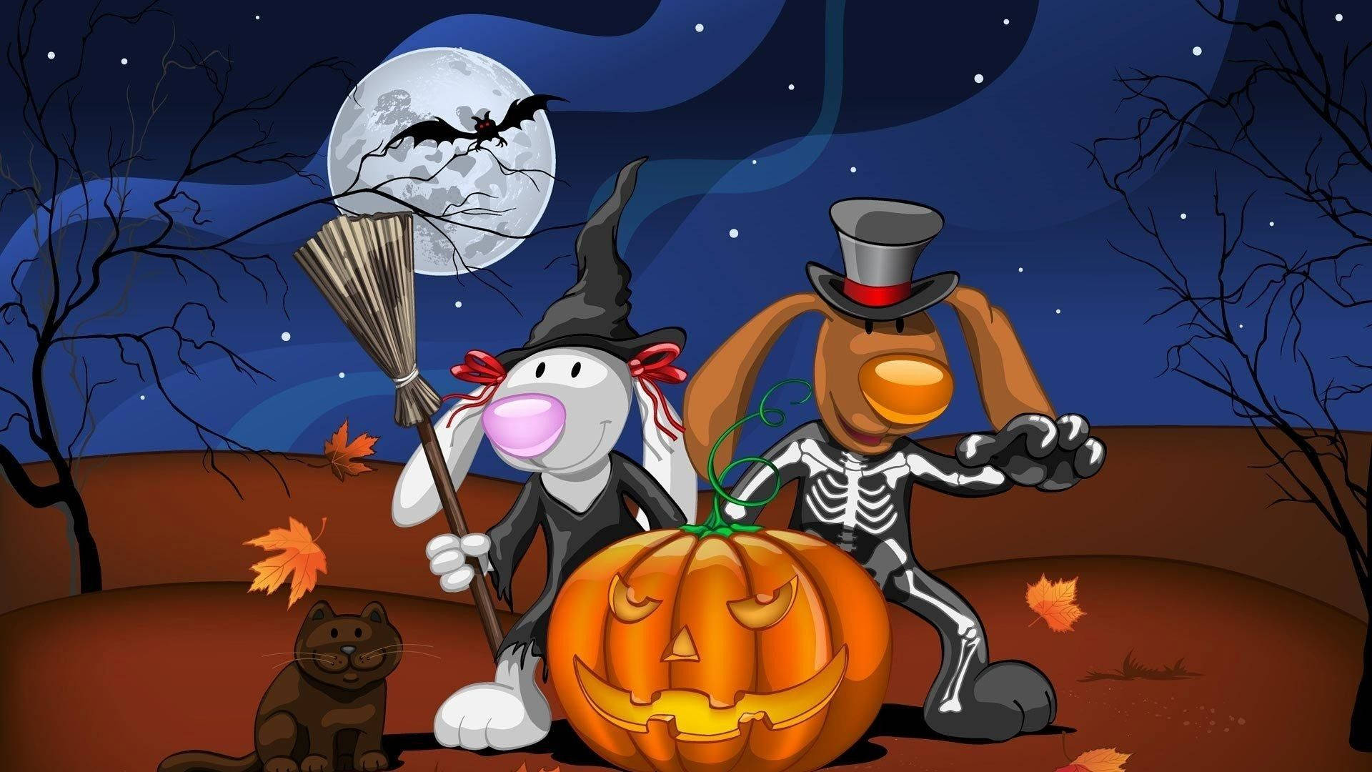 Αστεία Λαγουδάκια Καρτούν Halloween Ταπετσαρία