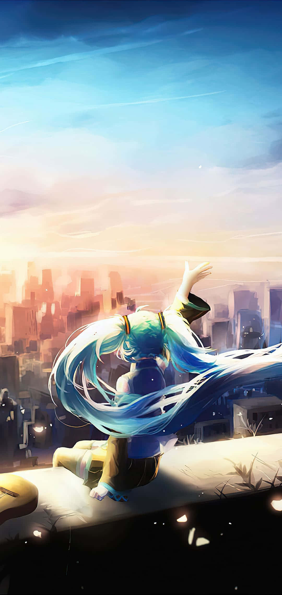 Hatsune Miku Θέα Πόλης από Ταράτσα Τηλέφωνο Ταπετσαρία