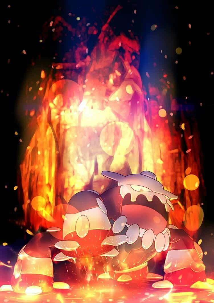 Heatran με Φλεγόμενο Φόντο Φωτιάς Ταπετσαρία