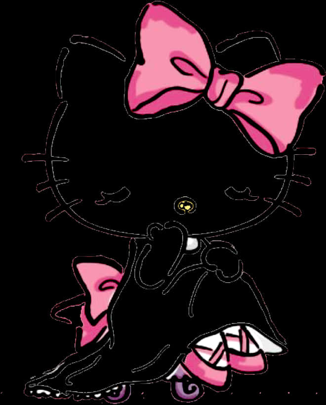 Μαύρη Σιλουέτα Hello Kitty με Ροζ Φιόγκο Ταπετσαρία