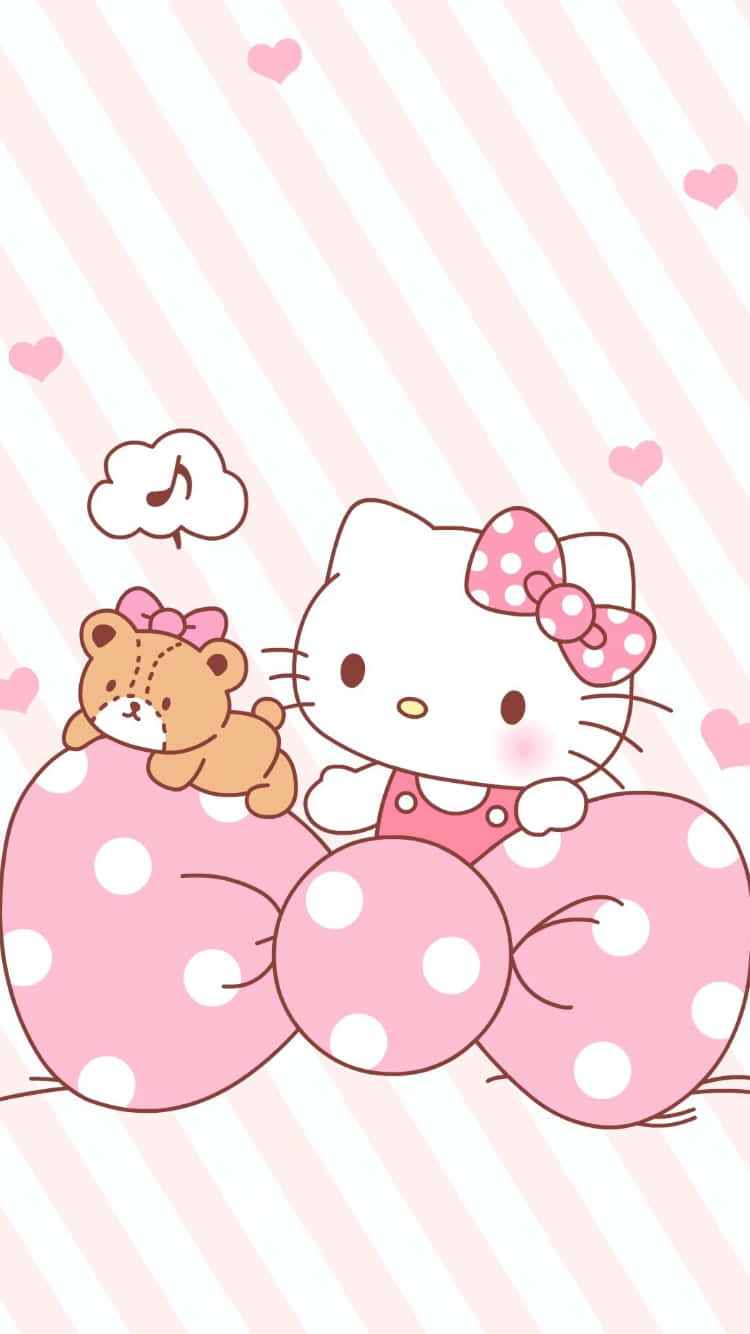 Χαριτωμένη ροζ Hello Kitty με διάτρητη κορδέλα Ταπετσαρία