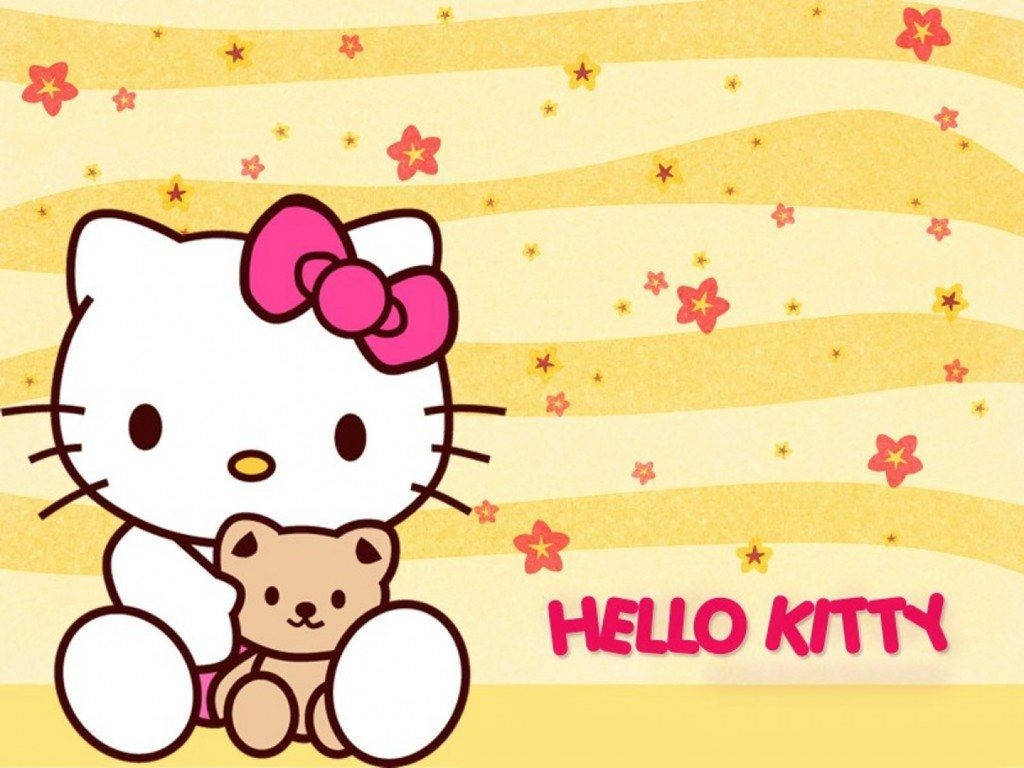 Hello Kitty σε Χαριτωμένο Κίτρινο Φόντο Ταπετσαρία