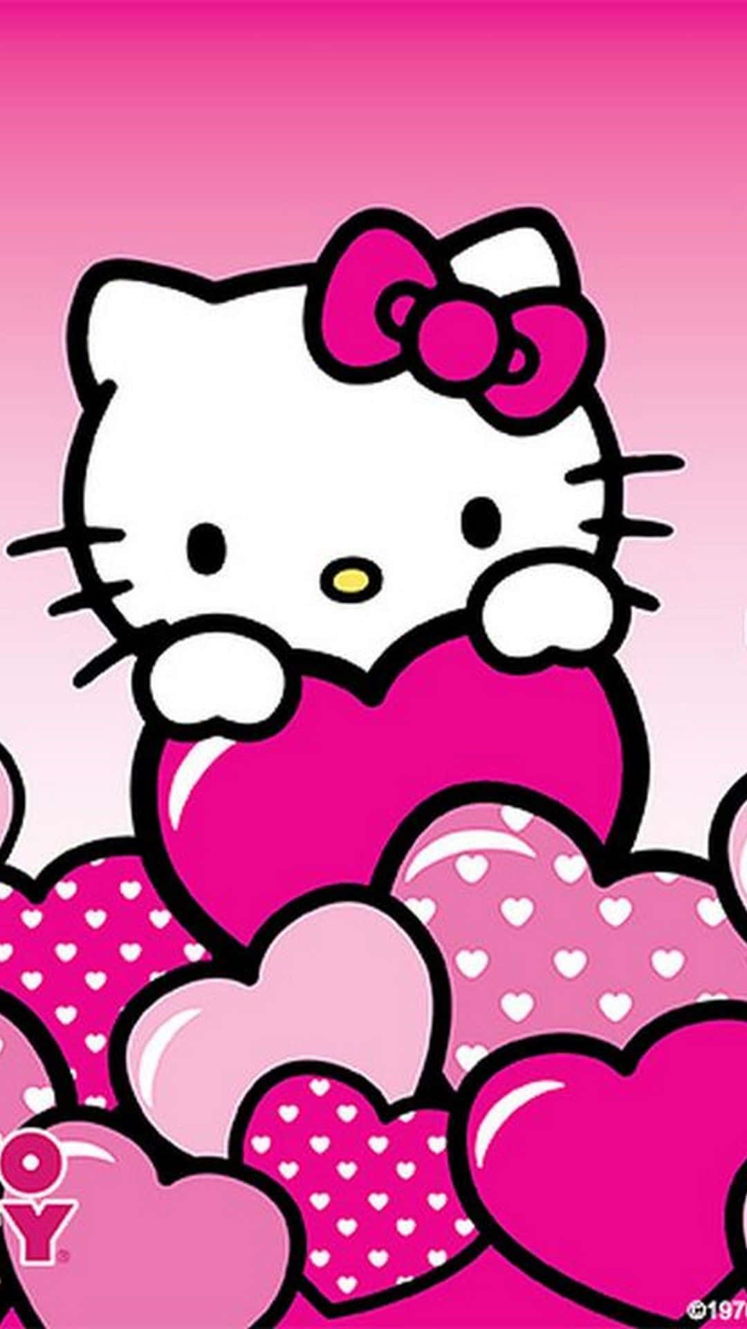 Γλυκιά ροζ Hello Kitty να αγκαλιάζει καρδιές Ταπετσαρία
