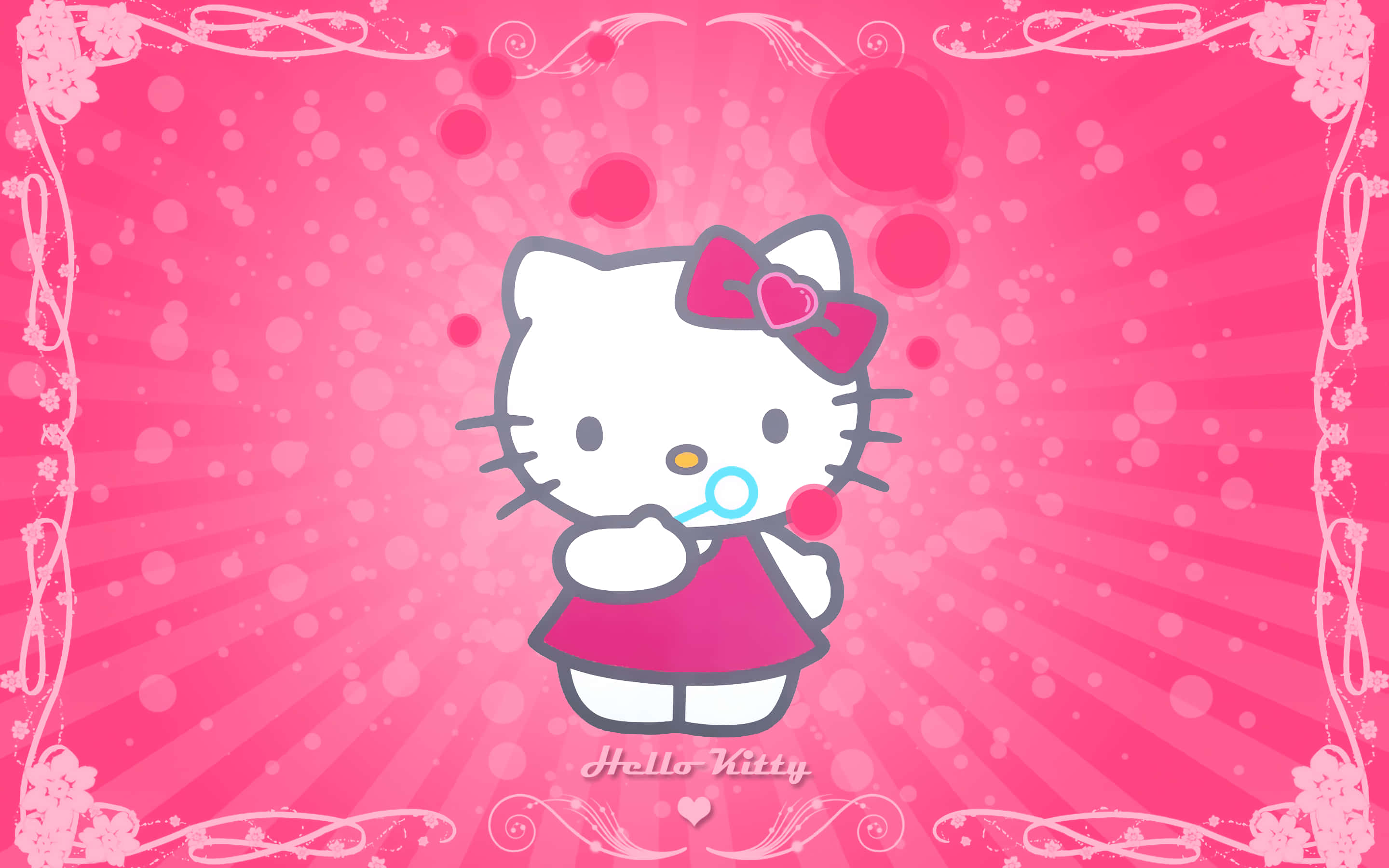 Γλυκιά Ροζ Hello Kitty που Φυσάει Φυσαλίδες Ταπετσαρία