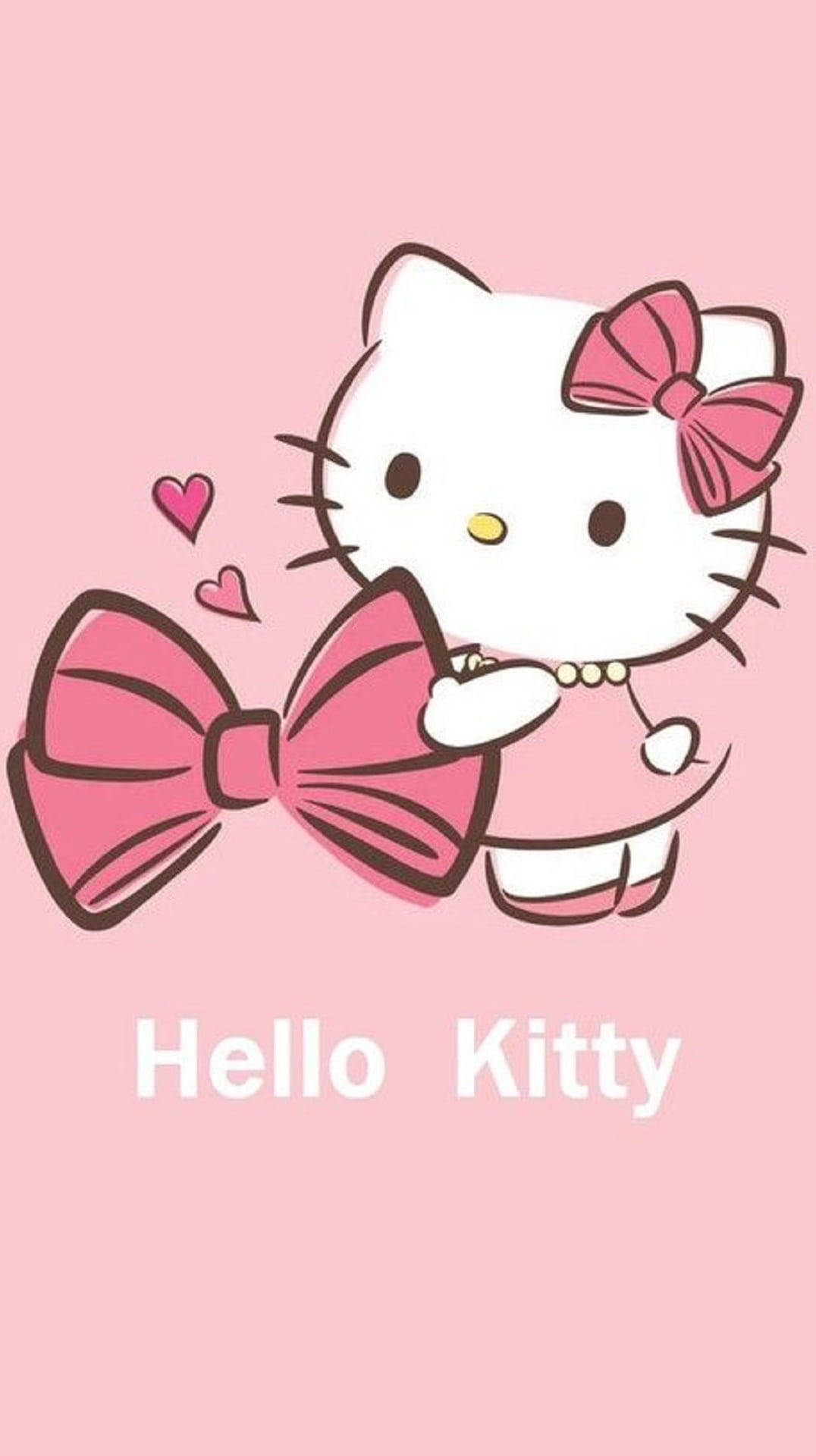 Ροζ Hello Kitty που κρατάει ένα φιόγκο Ταπετσαρία