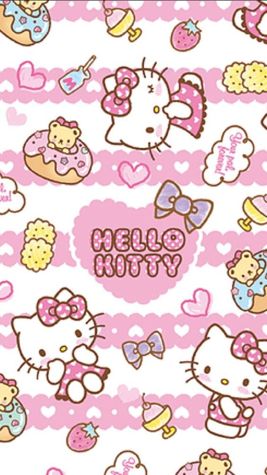 Ροζ Hello Kitty με Γραφικά Φαγητού Ταπετσαρία