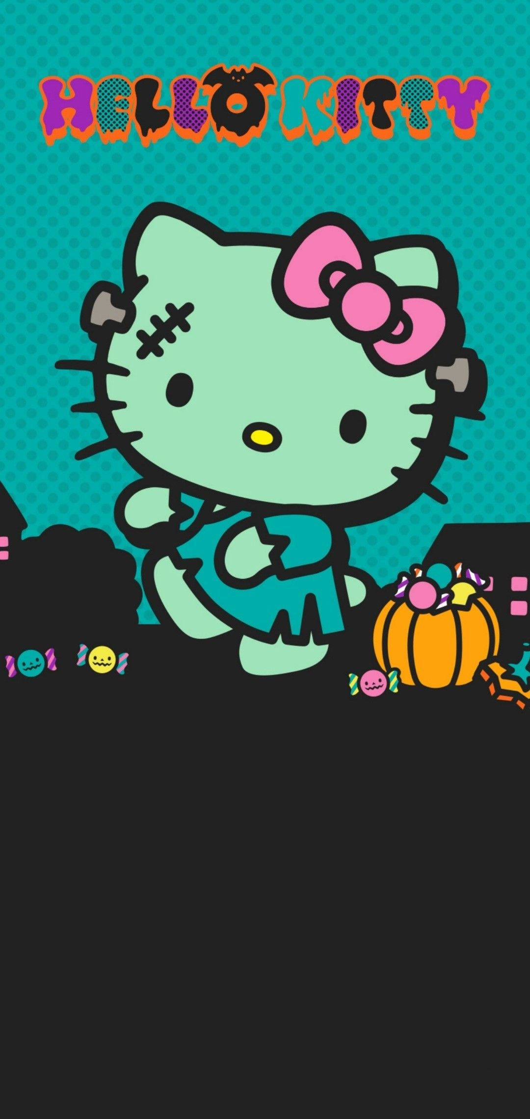 Πράσινο Hello Kitty Ζόμπι Απόκριες Ταπετσαρία
