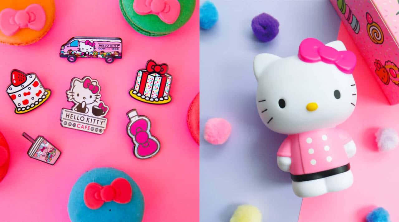 Μια απολαυστική Hello Kitty με το πολύχρωμο ροζ φόρεμά της! Ταπετσαρία