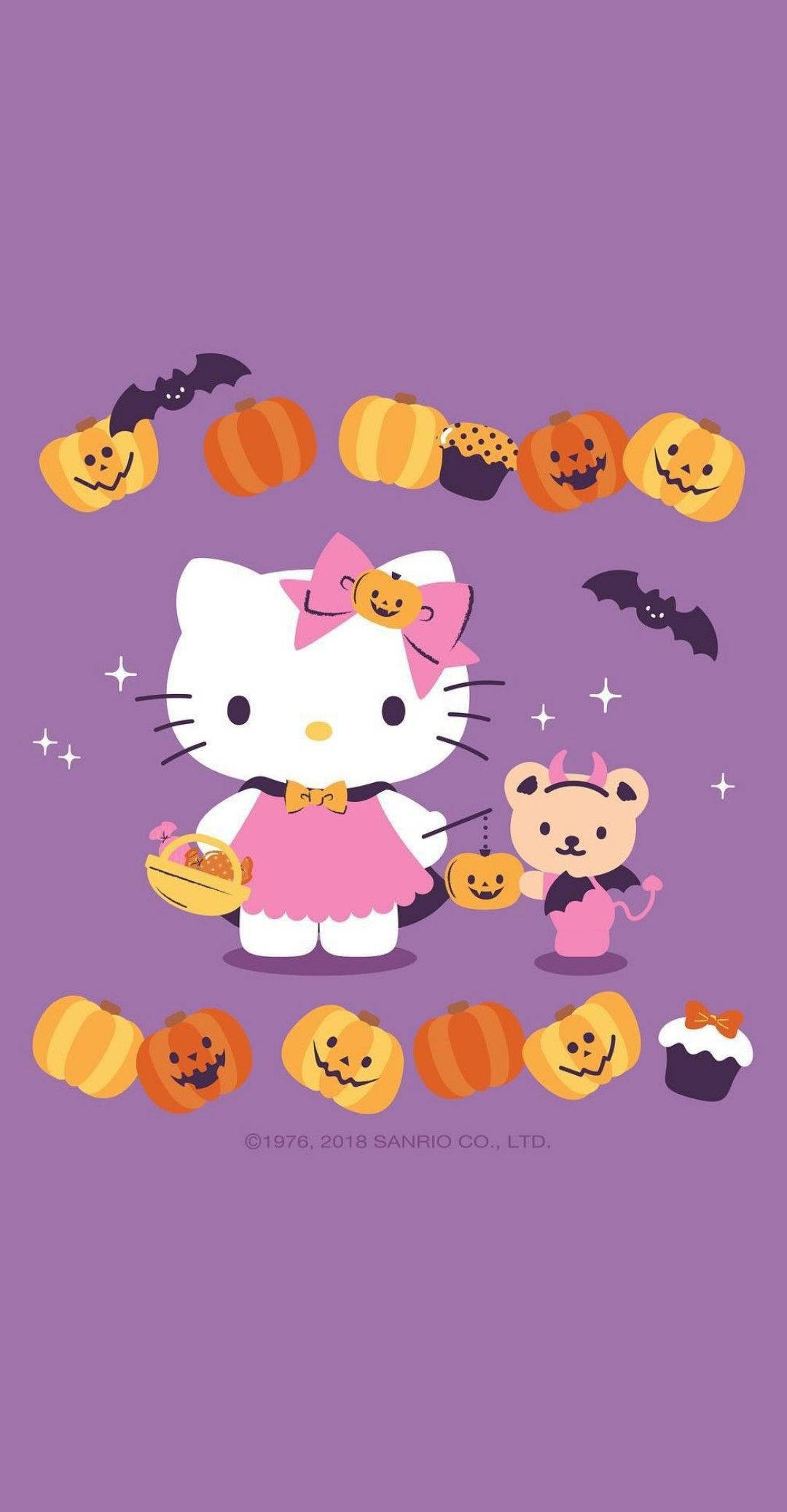 Γραφικό Hello Kitty Halloween Μωβ Ταπετσαρία