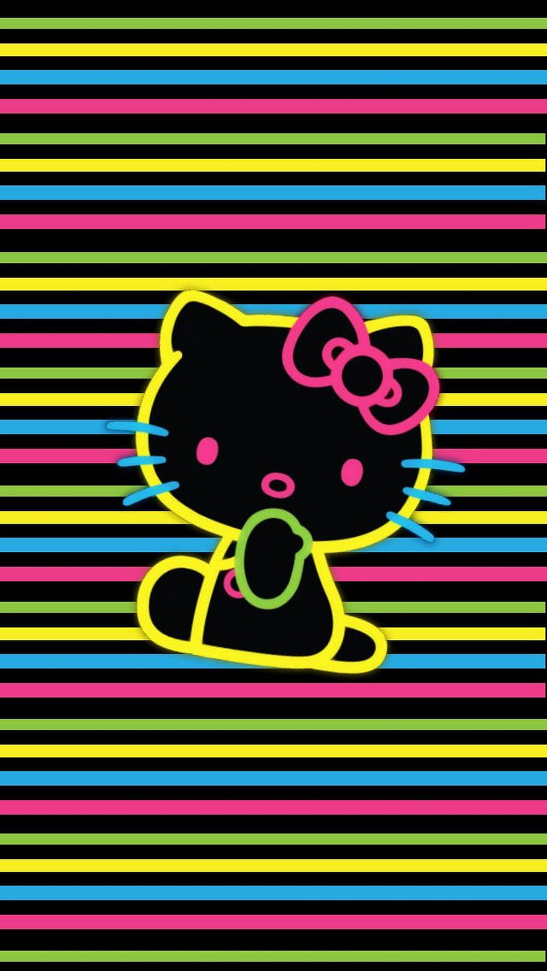 Πολύχρωμες ρίγες σε μαύρο Hello Kitty Ταπετσαρία