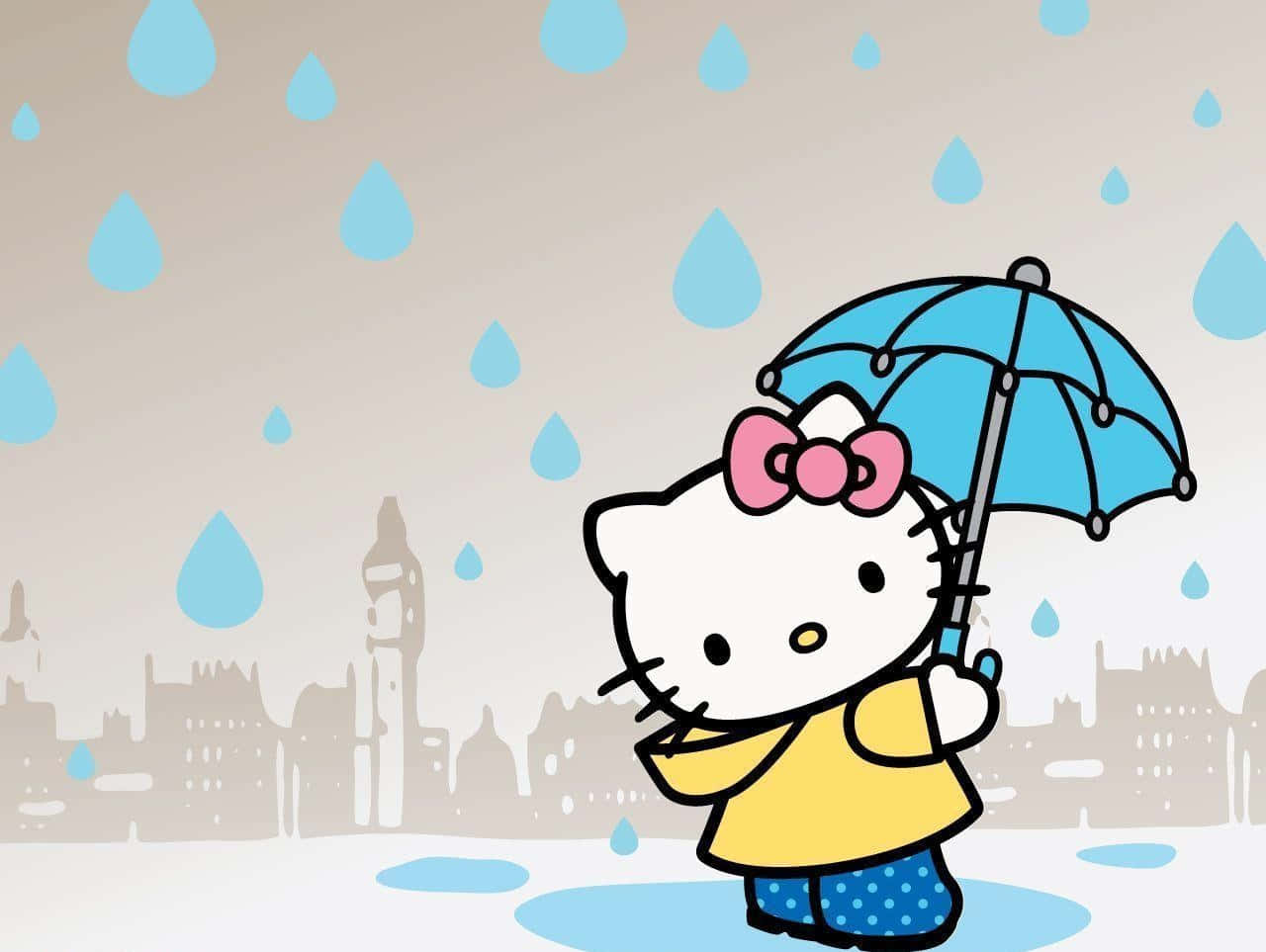 Hello Kitty Laptop Βροχερή Πόλη Ταπετσαρία